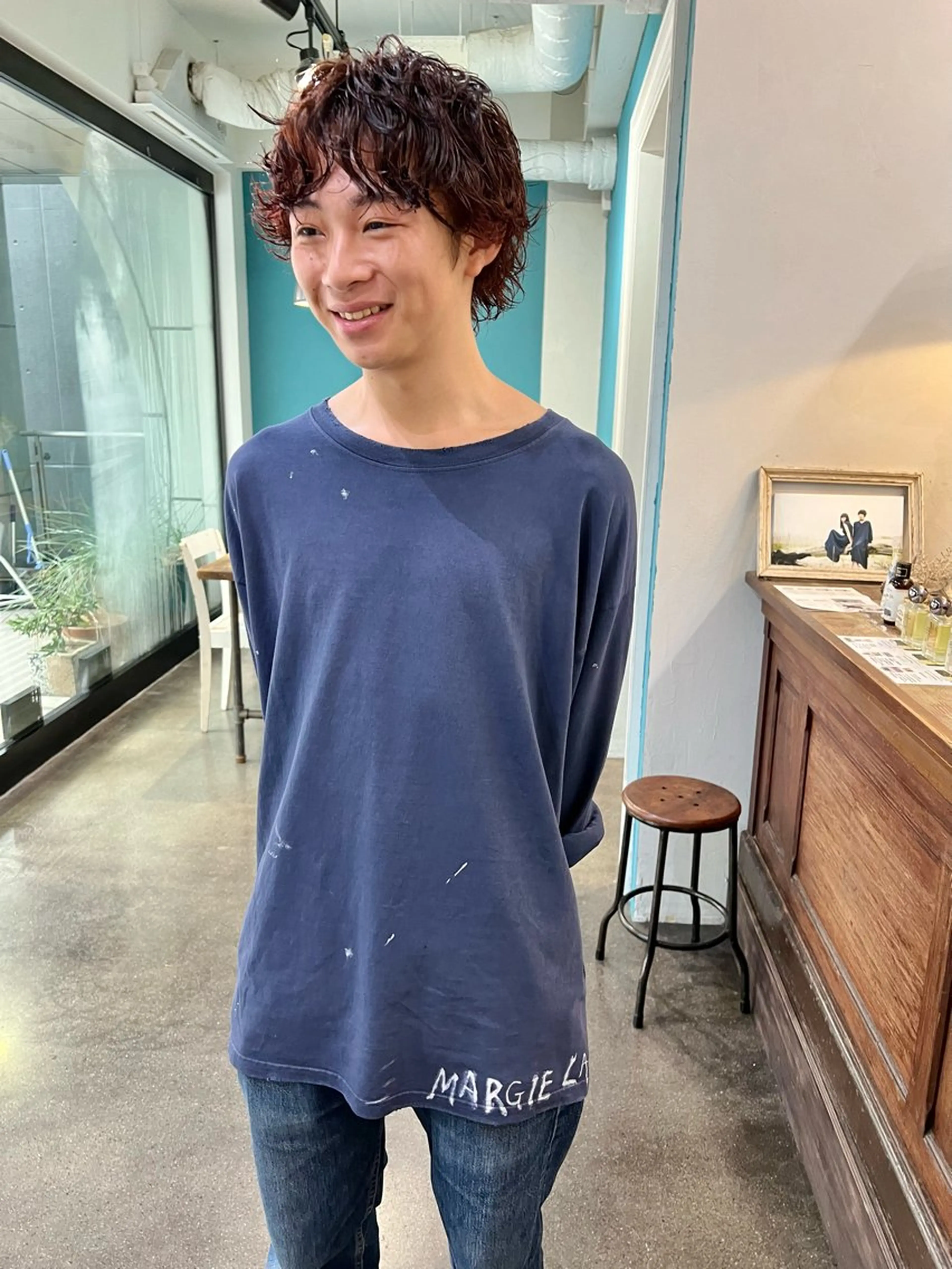 ショート メンズ メンズパーマ オレンジブラウン カット ヘアカラー パーマ 千葉 郁也のヘアスタイル