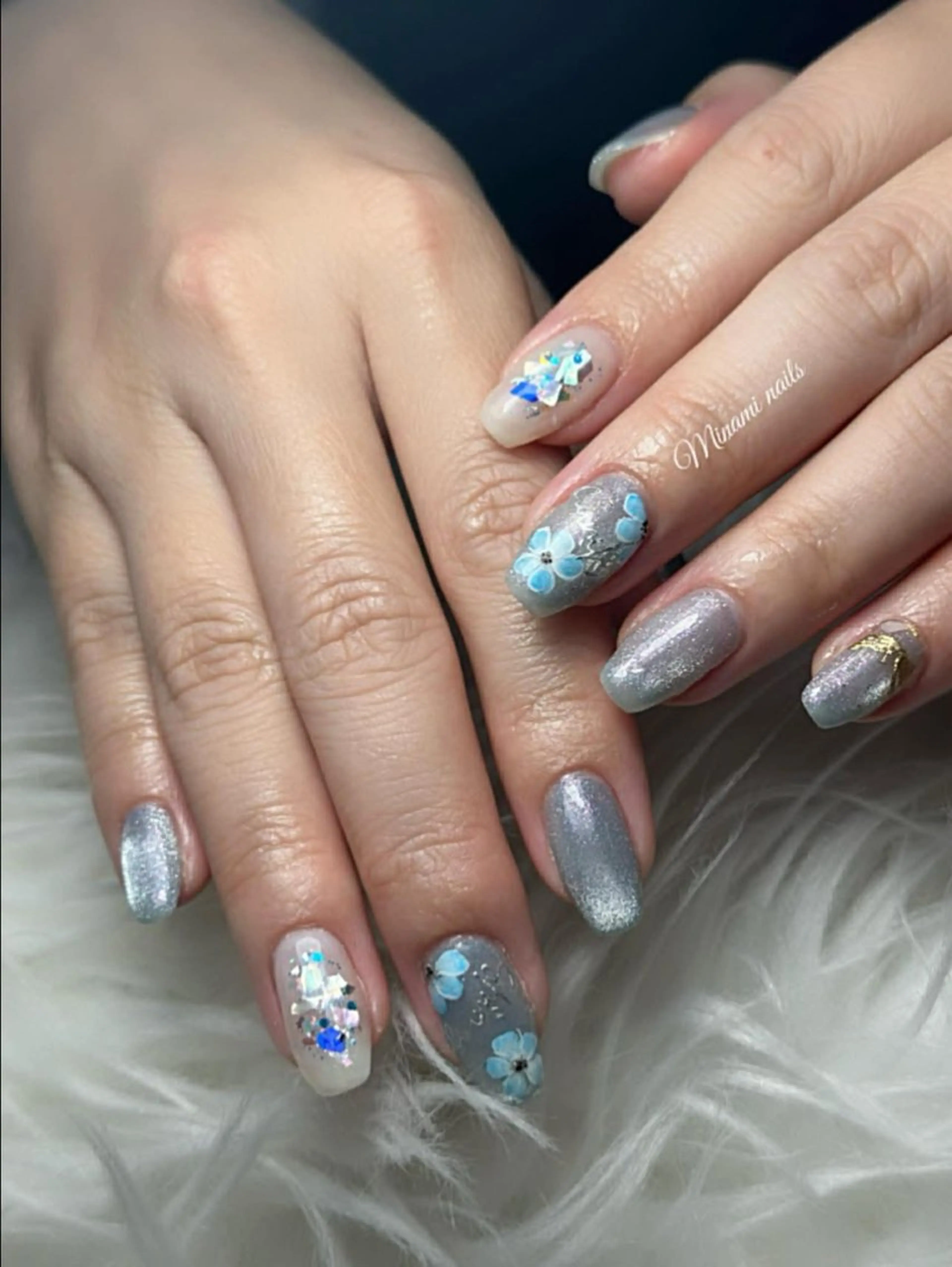 ネイル アートネイル オーロラネイル ガーリー キラキラネイル 韓国ネイル ハンドネイル Minami Nailsのネイルデザイン