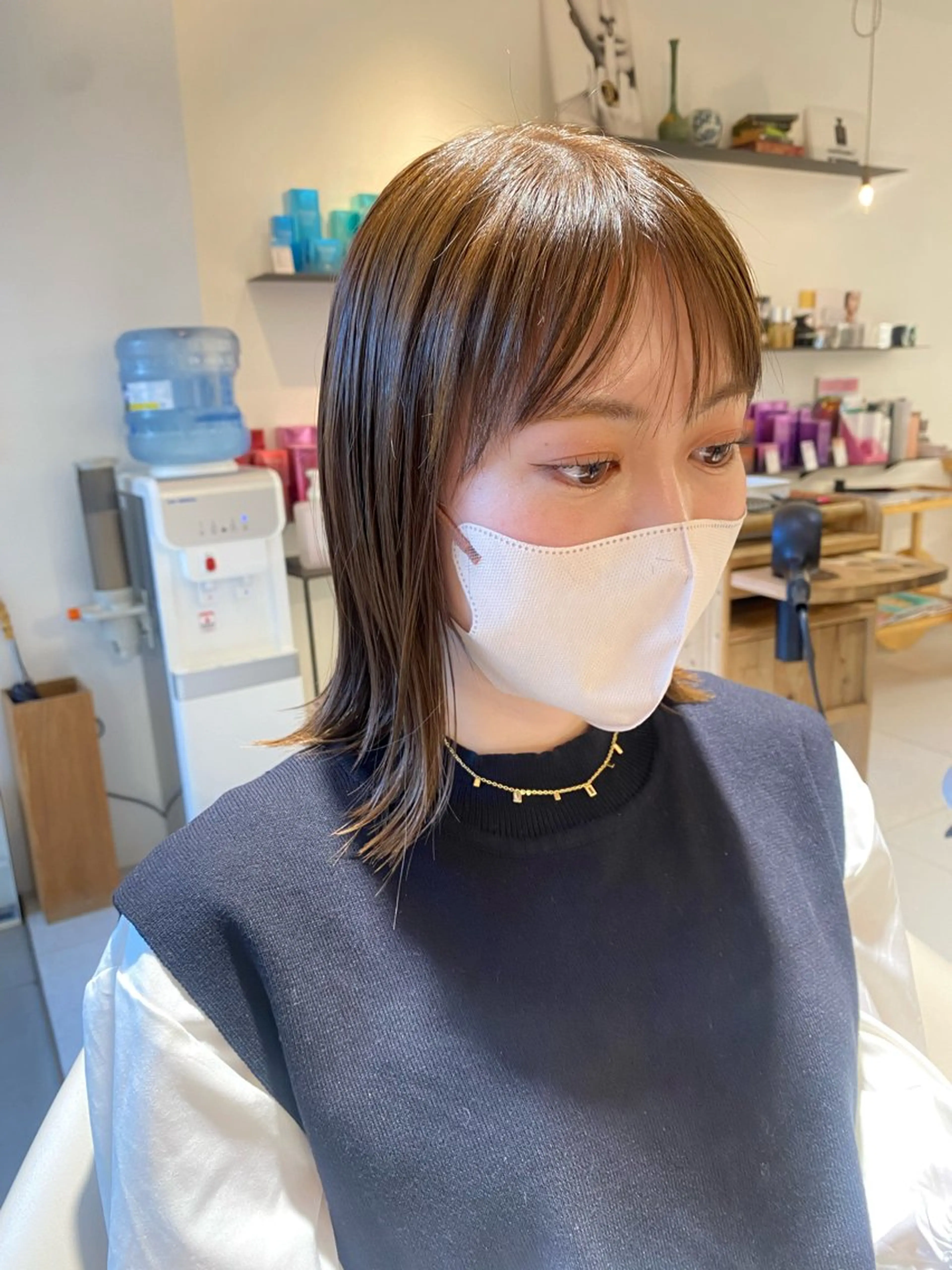 ミディアム カラー カット ヘアカラー トリートメント 安永 涼のヘアスタイル