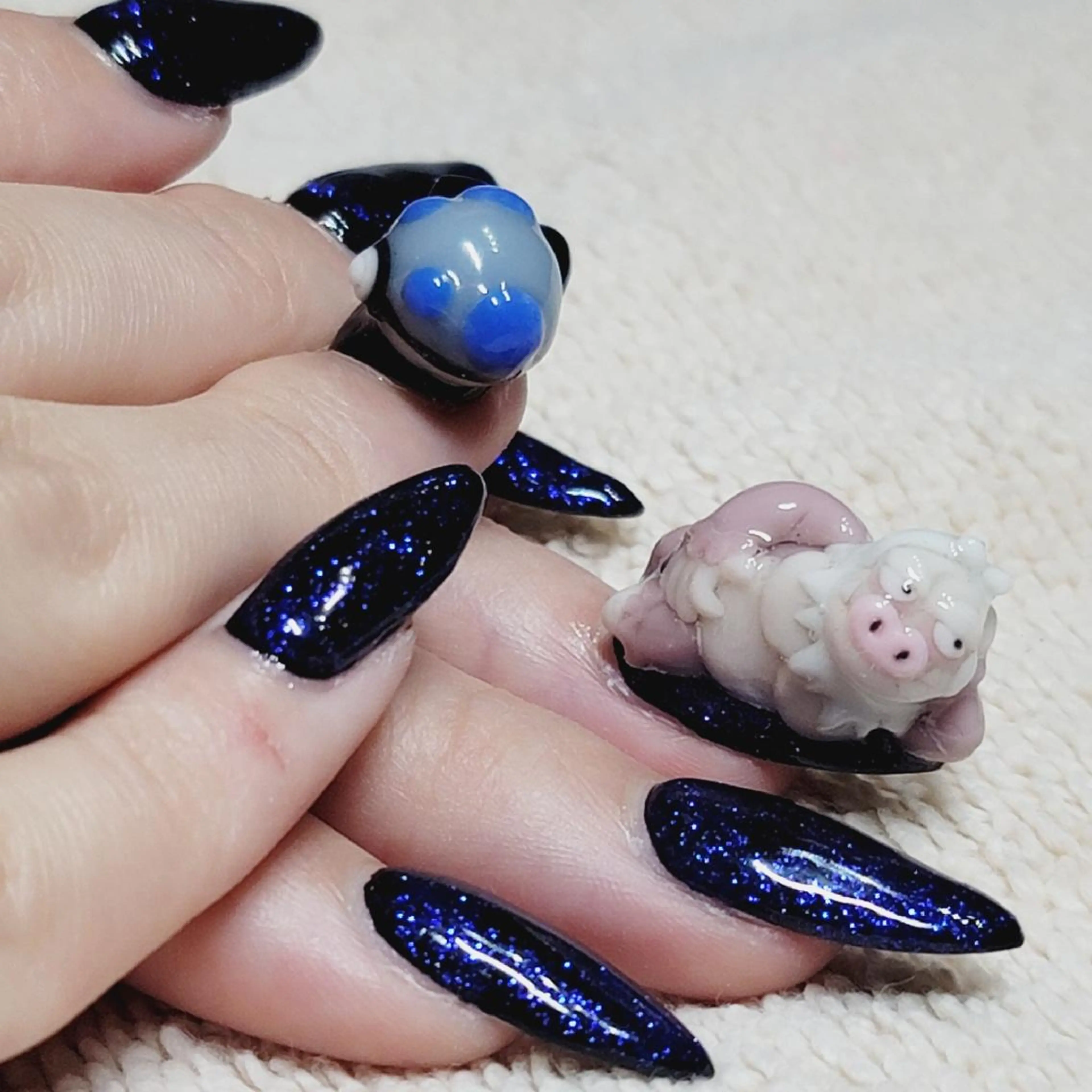 ネイル アートネイル ブルー ラメ(グリッター) ワンカラーネイル ハンドネイル よしだ ひろきのネイルデザイン