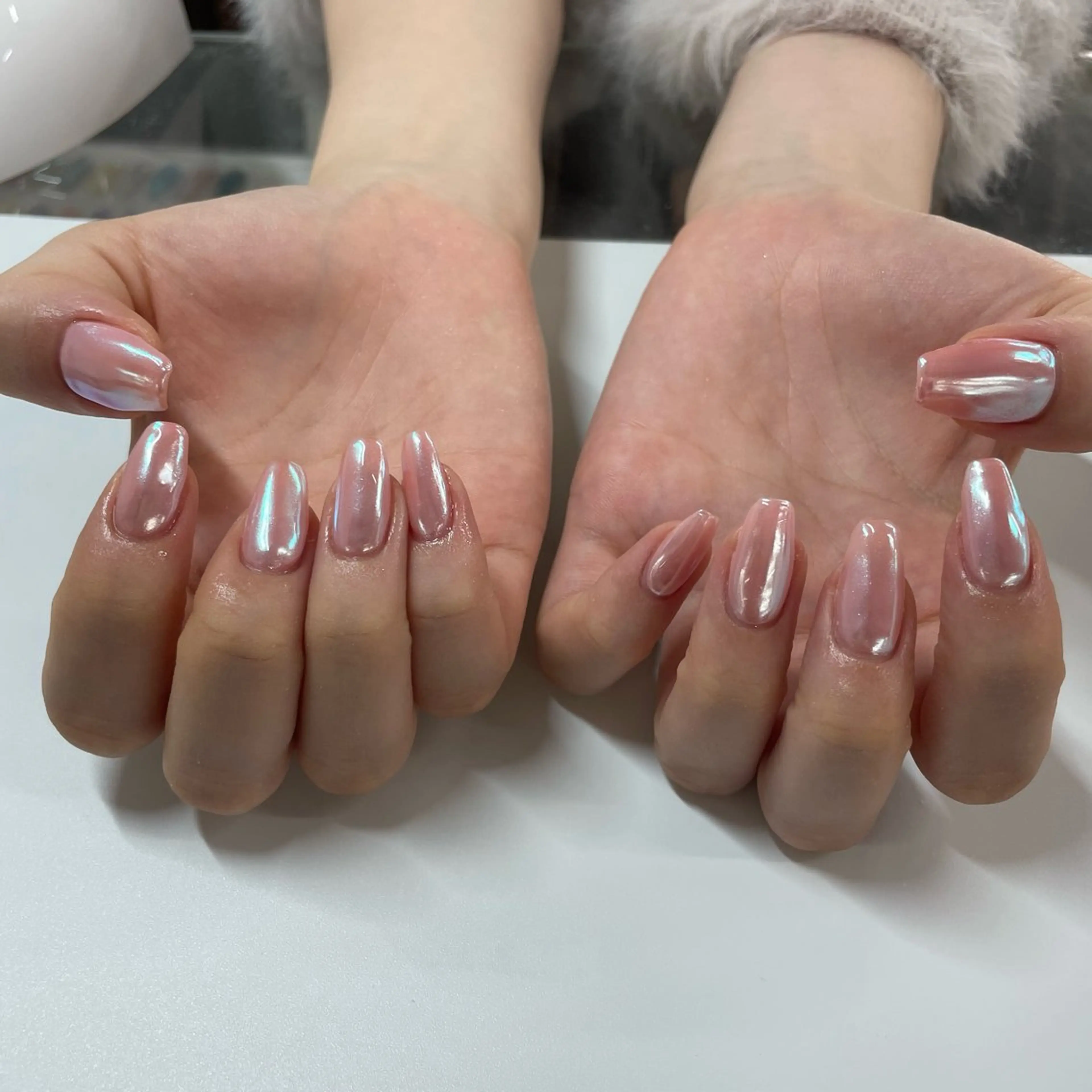 ネイル クリアネイル ミラーネイル ピンク MAXKELLY EMIのネイルデザイン