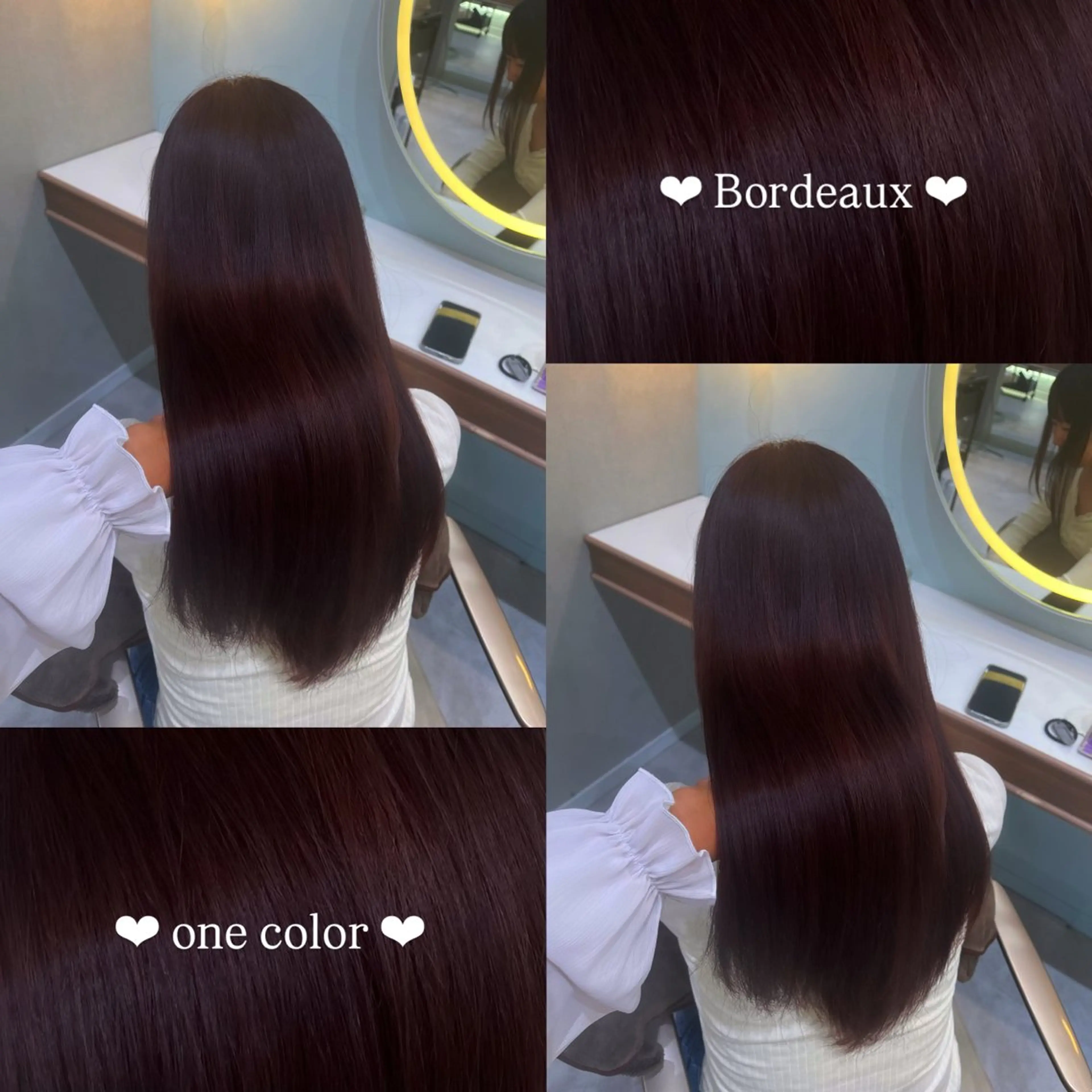 セミロング カラー ボルドーカラー 𝑴𝑰𝑨🎀赤髪 /ピンク/髪質改善のヘアスタイル