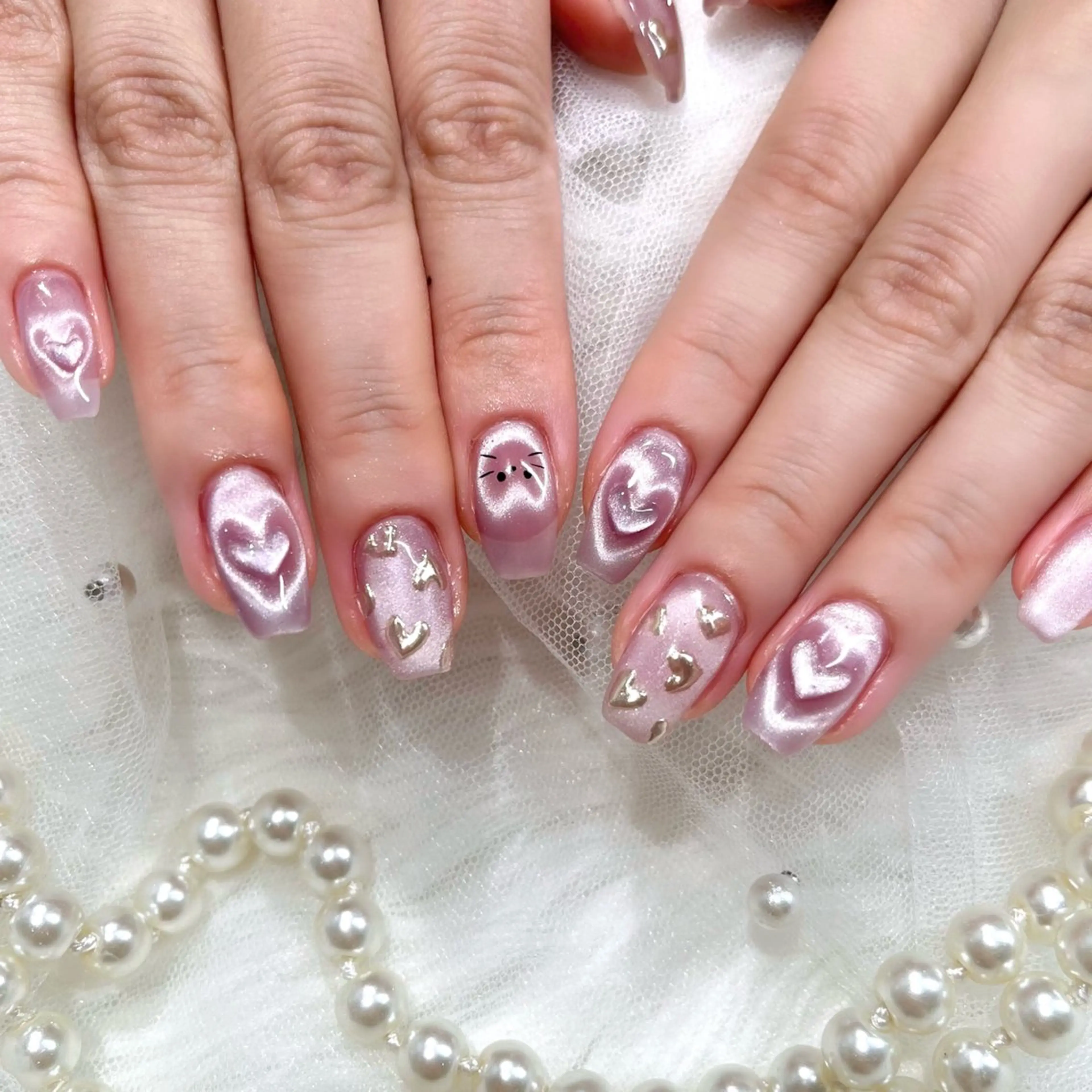 ネイル アートネイル ハート マグネットネイル ミラーネイル ハンドネイル ビューティーサロンFeliz 浜松町店所属・Feliz Saitoのマツエク・マツパデザイン