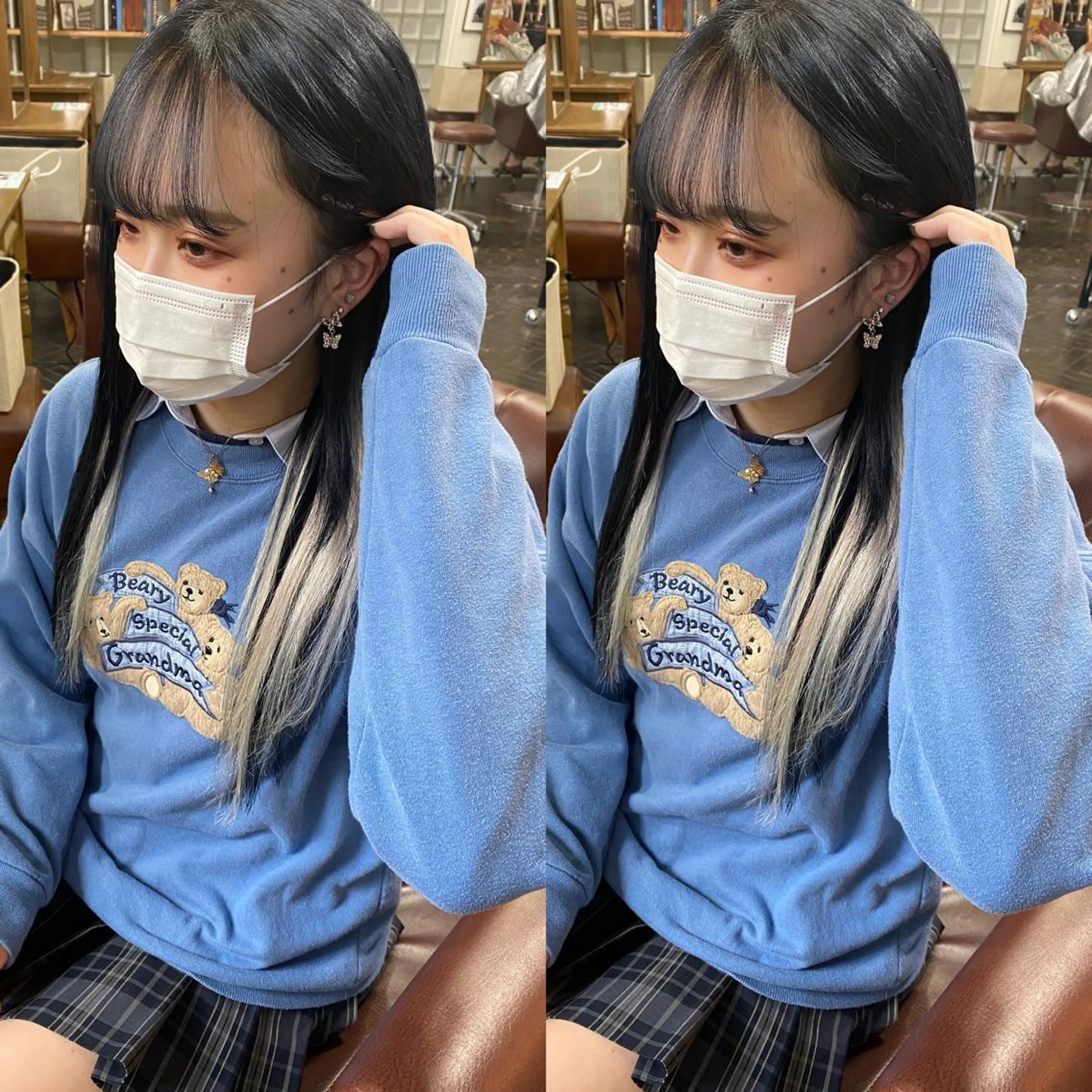 ロング カラー バレイヤージュ ブリーチ ブロンド ダブルカラー イヤリングカラー モモカ/ハイトーン /バレイヤージュのヘアスタイル