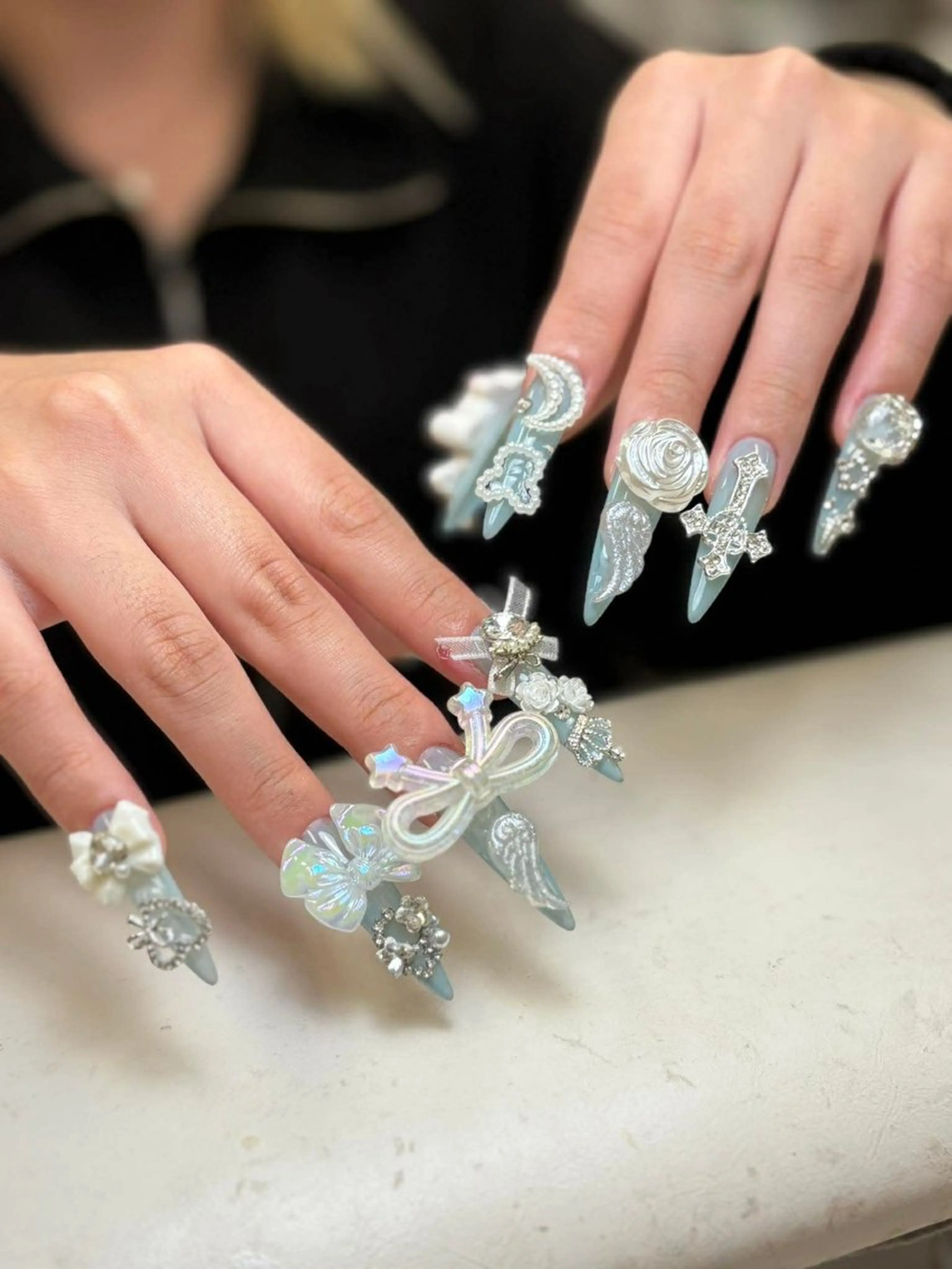 ネイル フレンチネイル ジェルネイル ガーリー 韓国ネイル ロングネイル ハンドネイル NieNail Nezukoのネイルデザイン