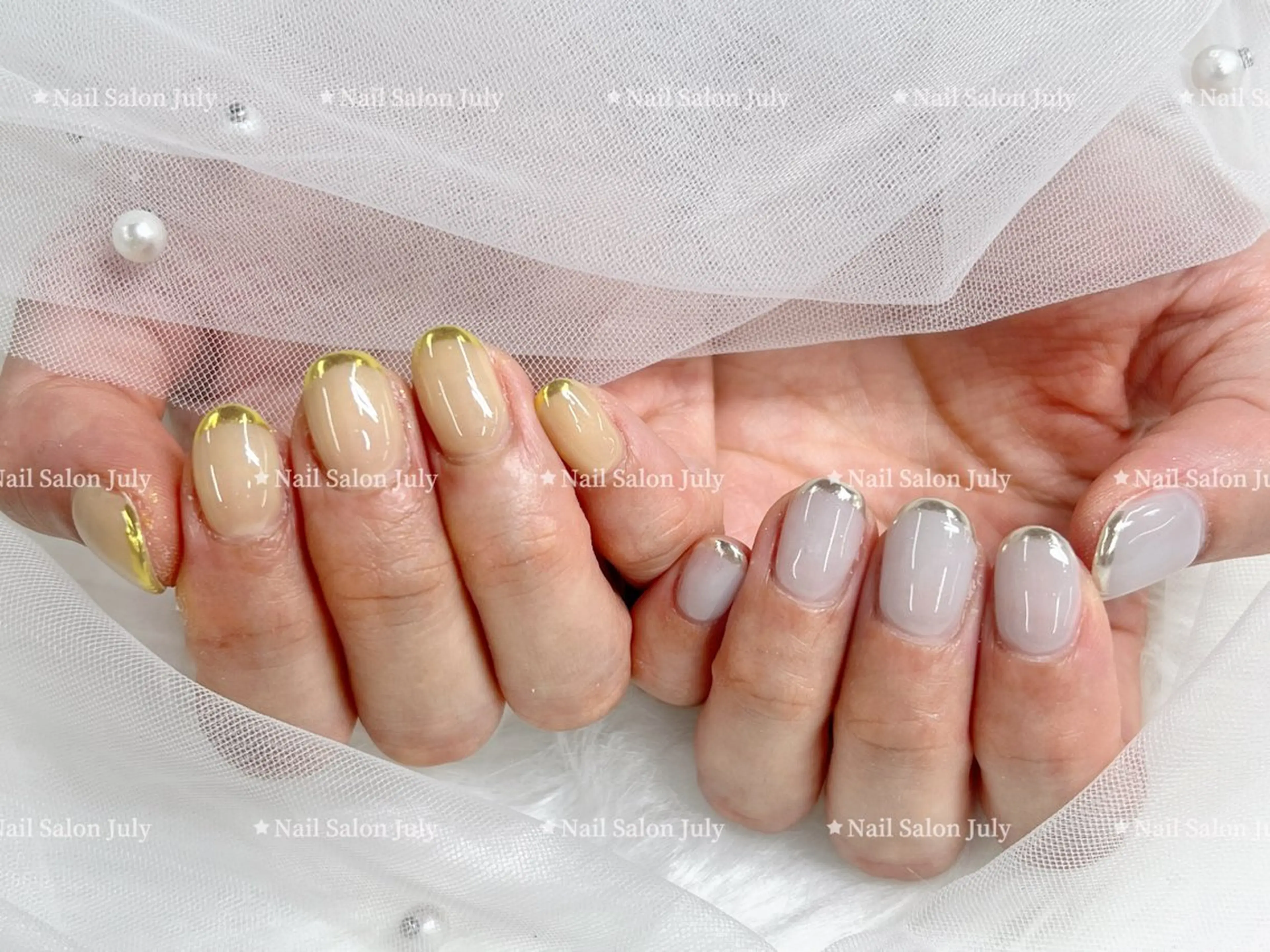 ネイル ブルー フレンチネイル シンプルネイル 夏ネイル 黄色 July モモのネイルデザイン