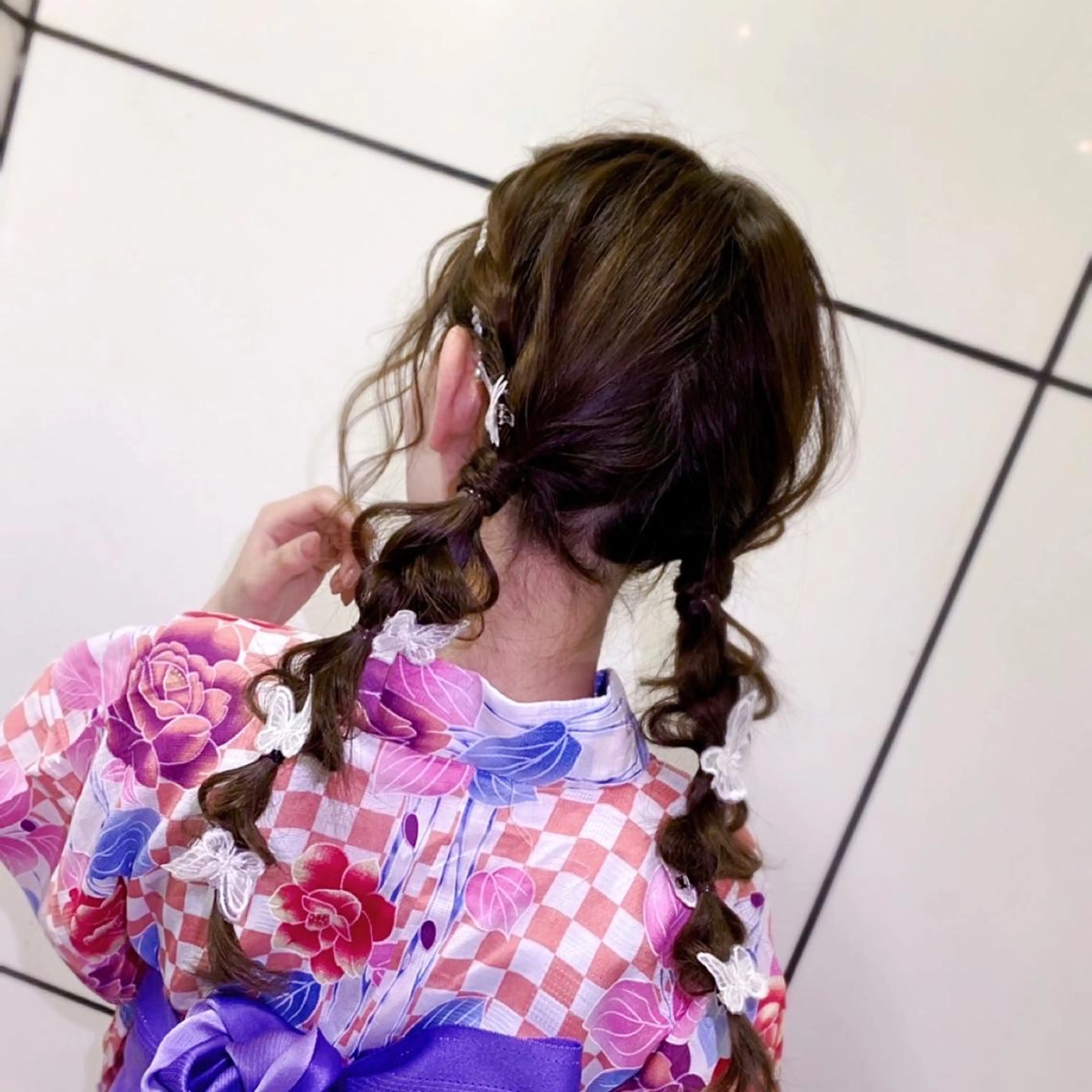 セミロング ヘアアレンジ 浴衣 ヘアセット 竹野 実優のヘアスタイル