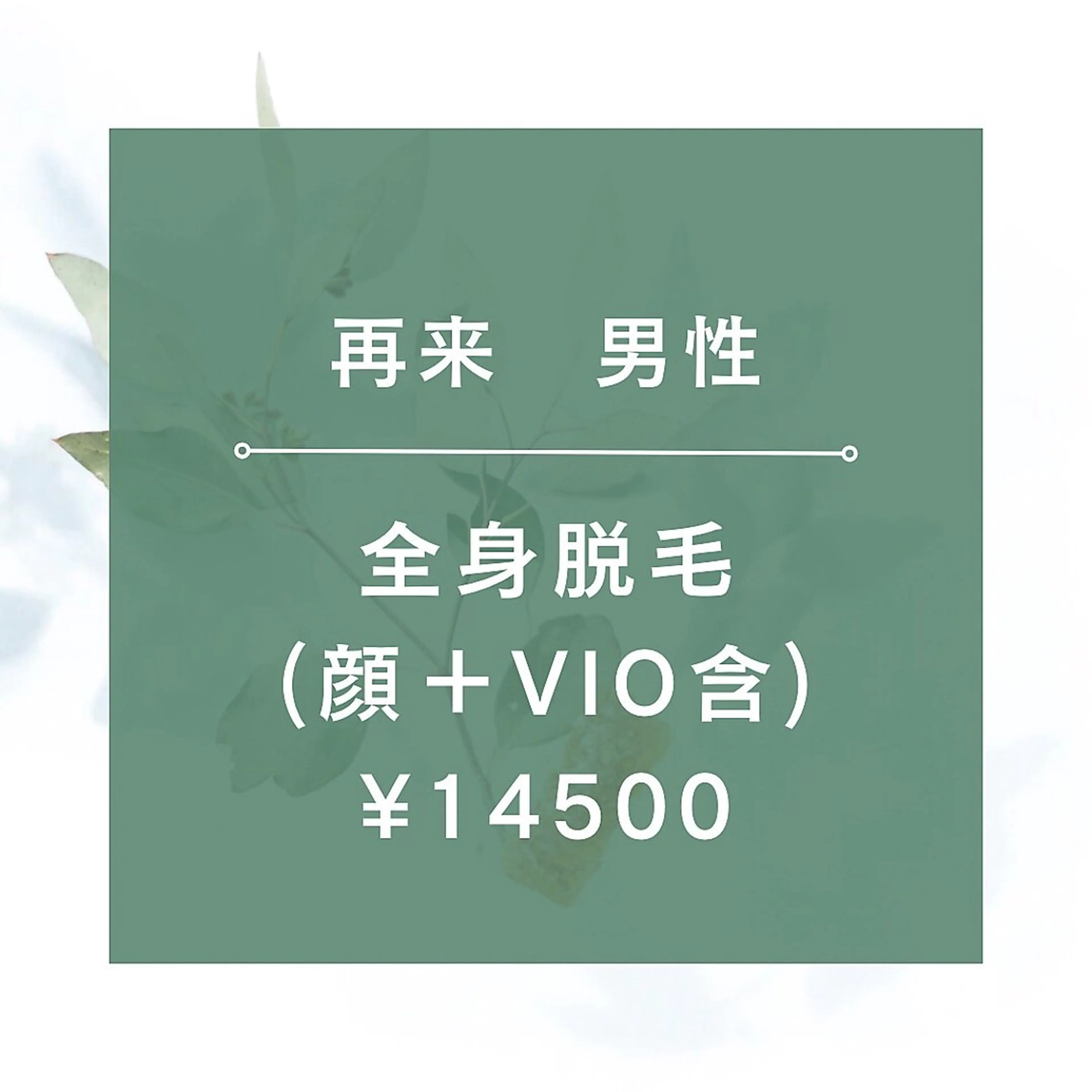 【再来男性】★☆全身脱毛（全顔+VIO含）¥14500☆★105分の写真