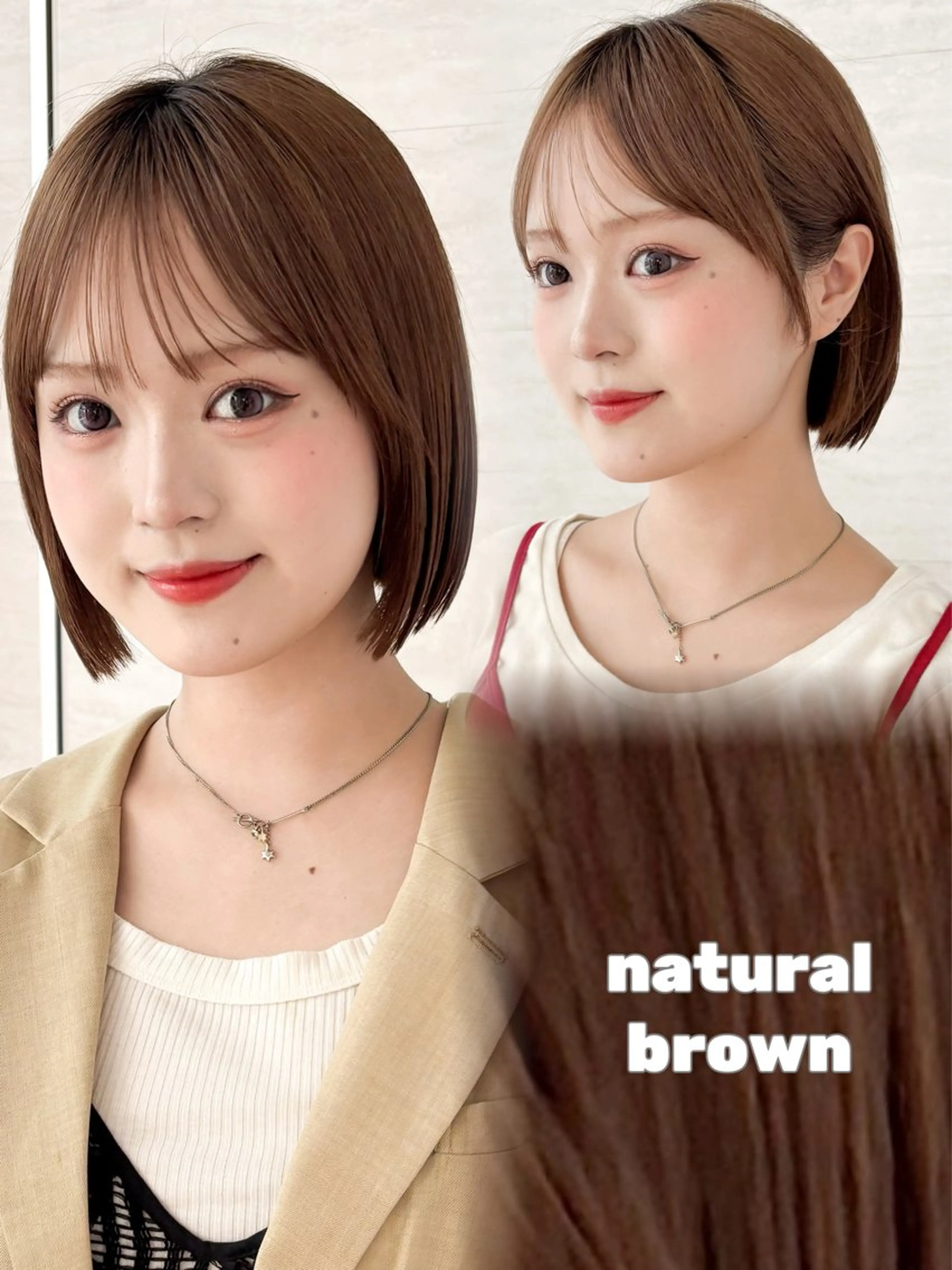 ミディアム カラー カット ヘアカラー 縮毛矯正 トリートメント 💖ボブ/髪質改善 顔周りレイヤー/ユイのヘアスタイル