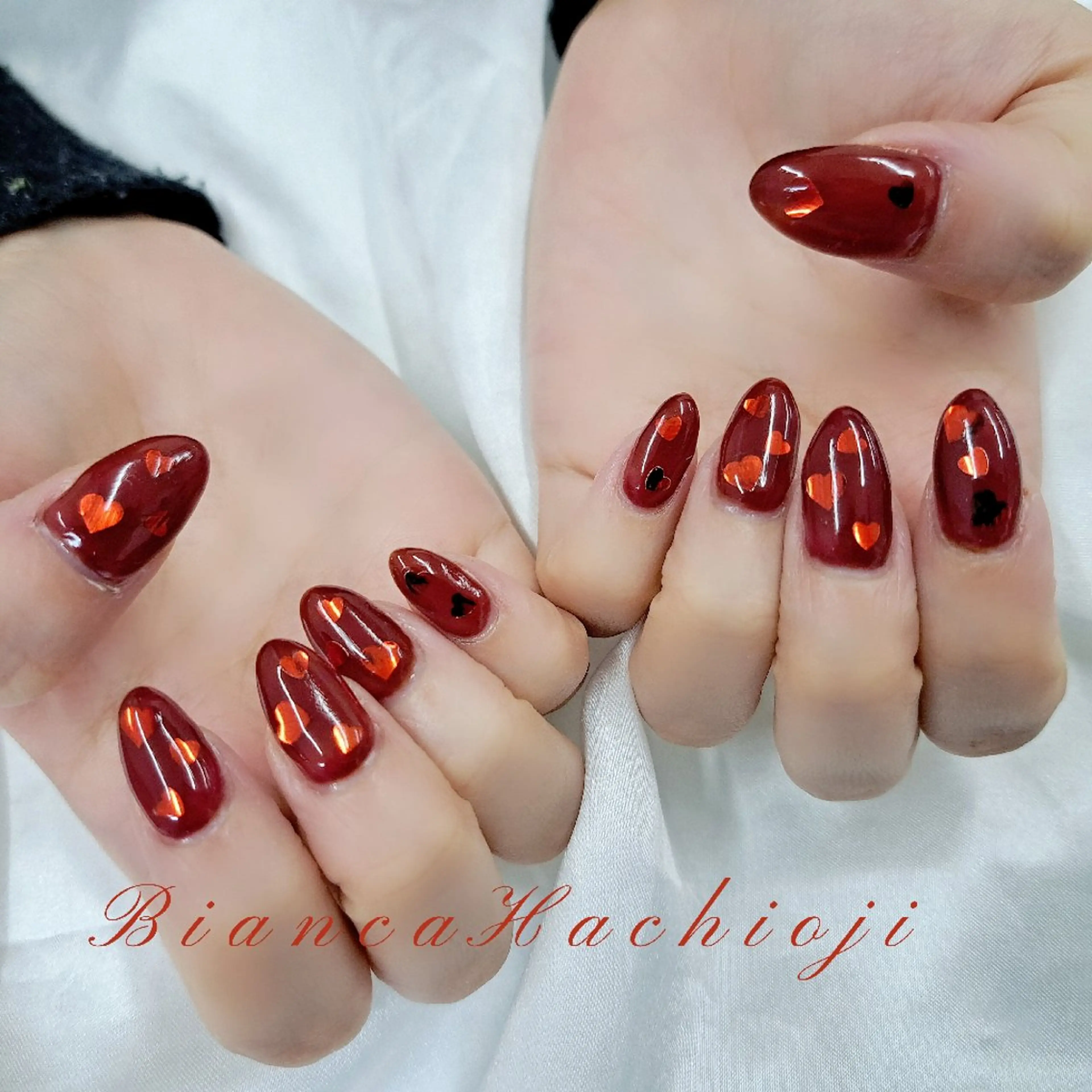 ネイル ハート ホログラムネイル ハンドネイル Bianca八王子 まえさだのネイルデザイン