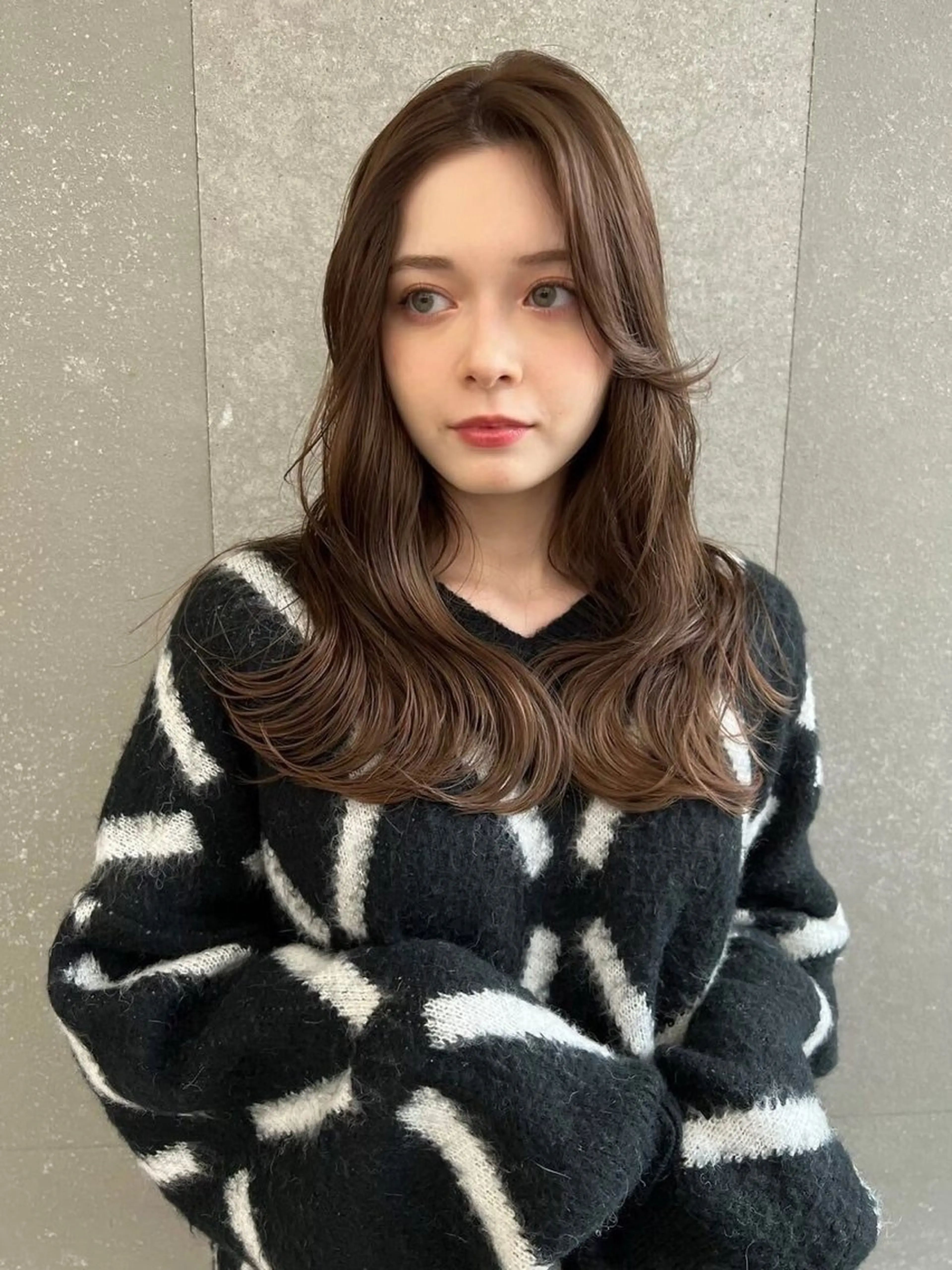 ロング ケアカラー 顔まわりレイヤー レイヤーカット カット ヘアカラー トリートメント 新宿/韓国レイヤー/ 顔周りカット松本美晴のヘアスタイル