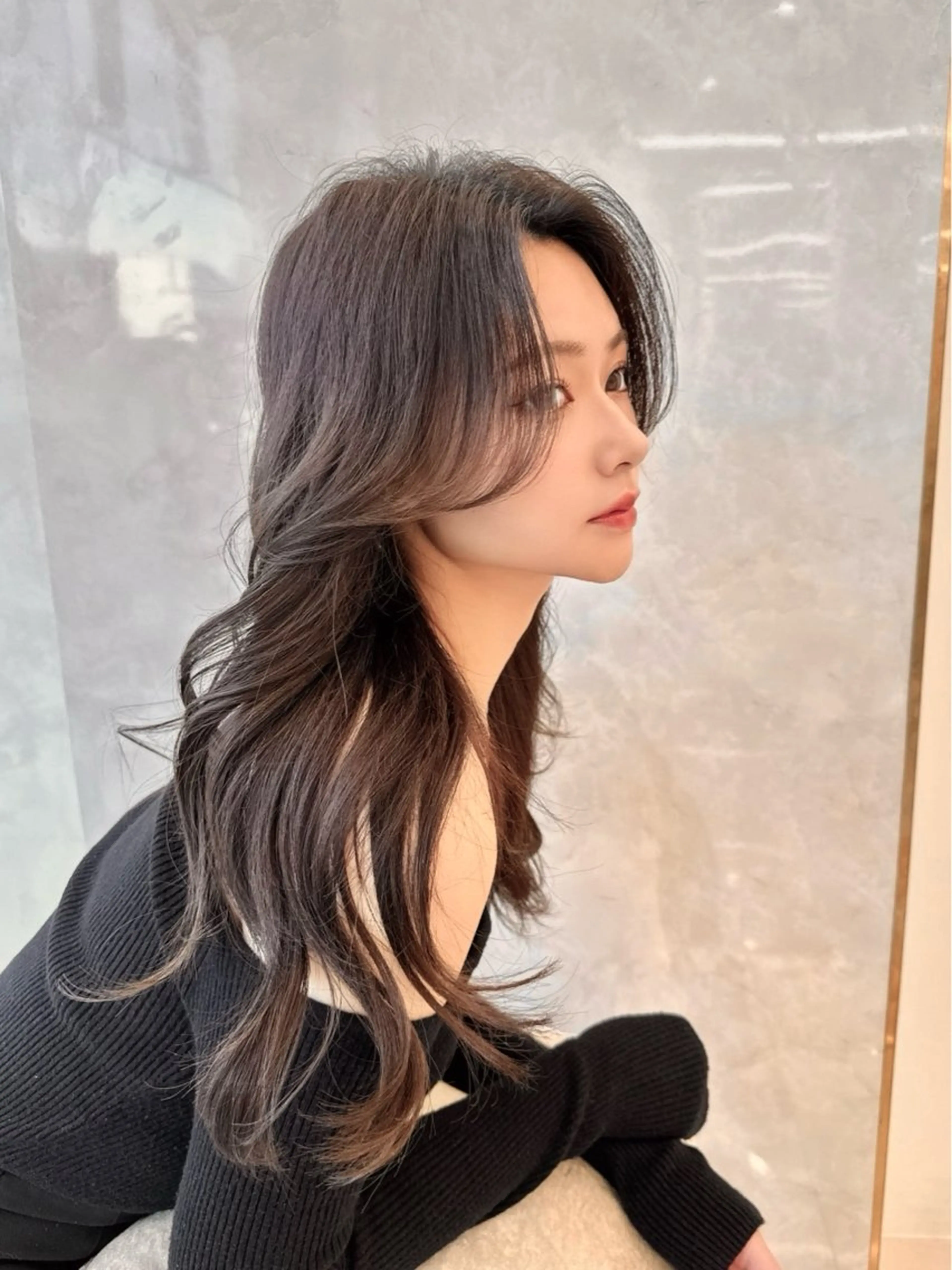 ロング カラー カット ヘアカラー トリートメント 前髪顔周り/レイヤー 韓国/桔川恒のヘアスタイル