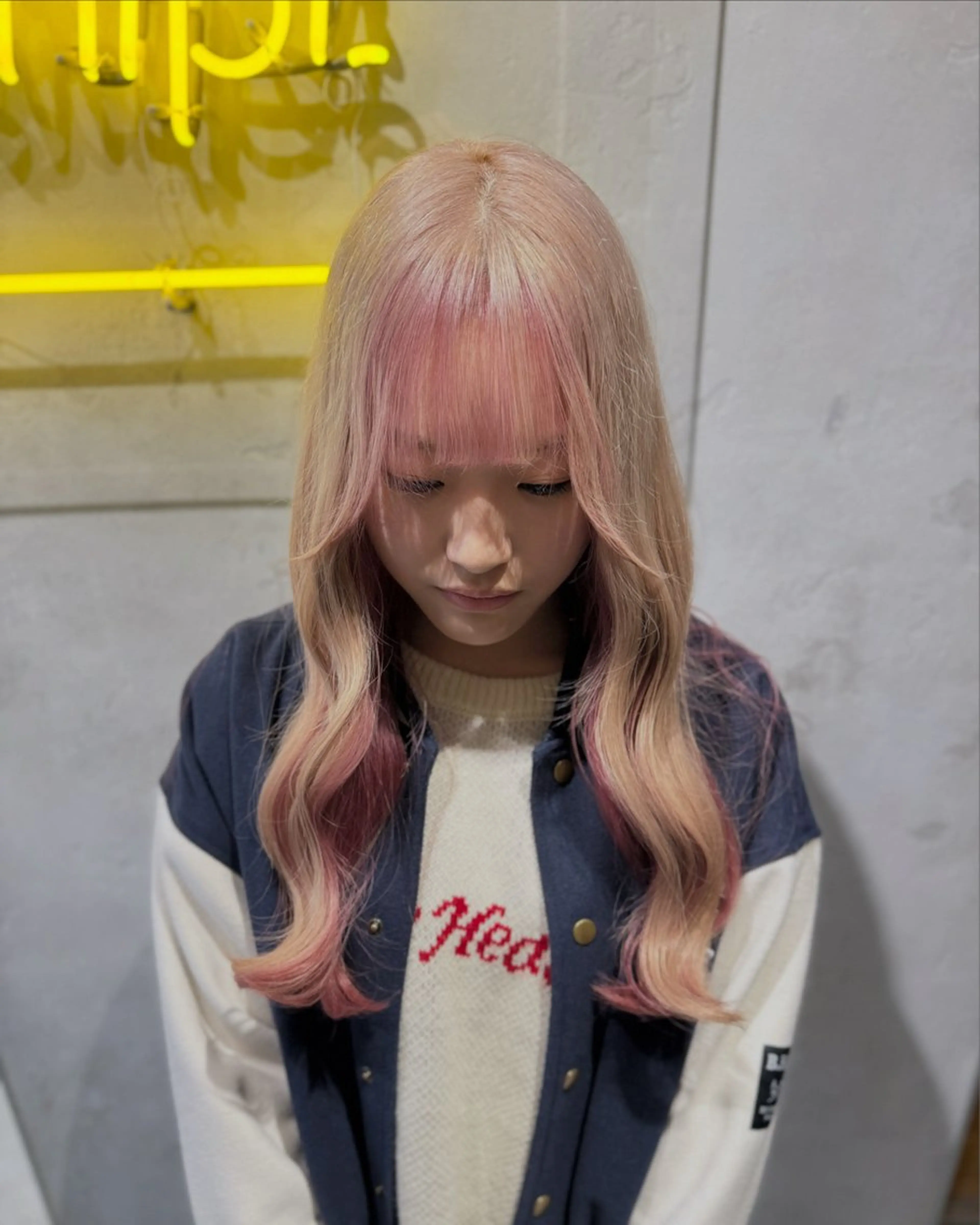 ロング ロング カット ヘアカラー トリートメント kanta 梅田 韓国ハイトーンのヘアスタイル