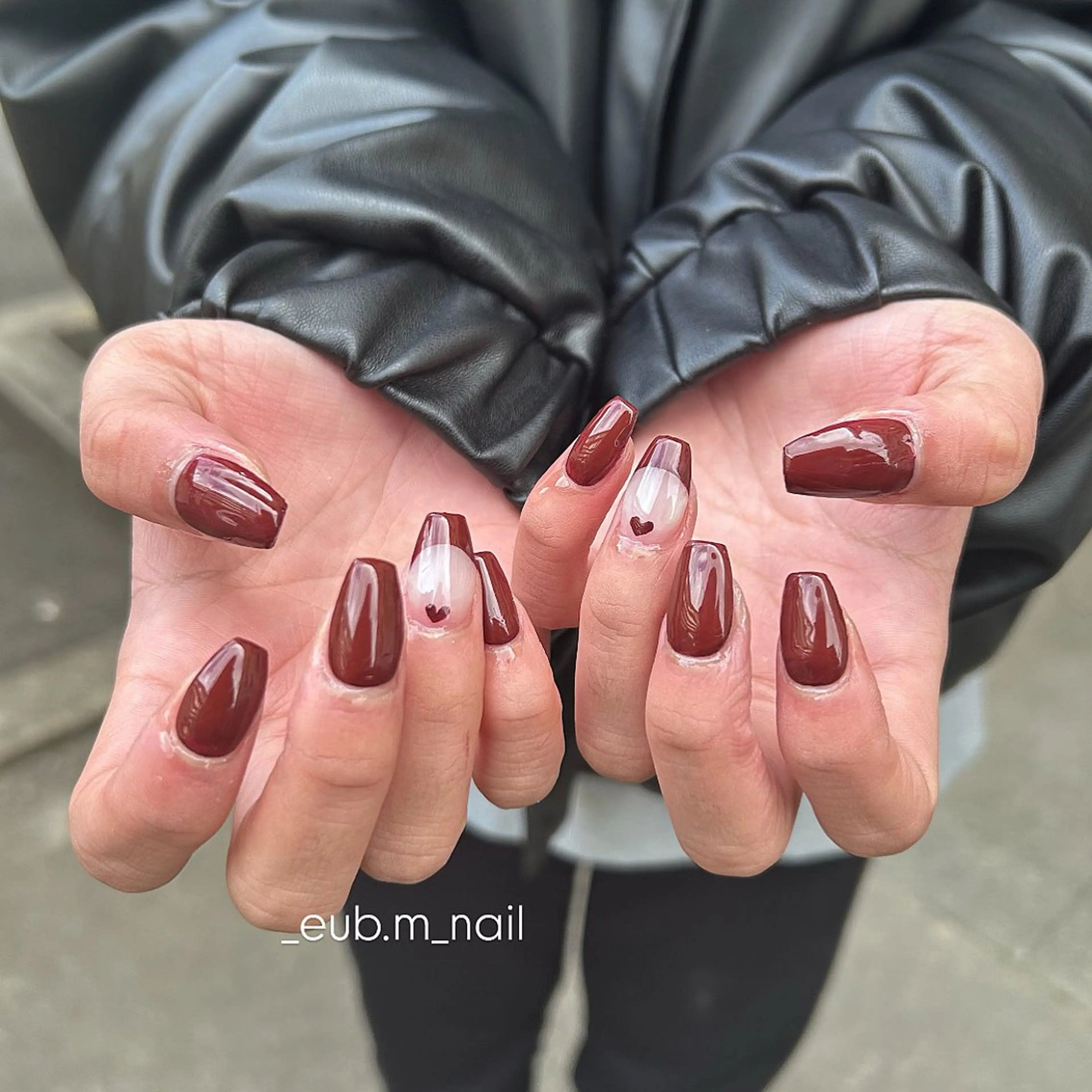 ネイル ボルドー ハート ハンドネイル 深夜ネイルサロン eub.m_nailのネイルデザイン