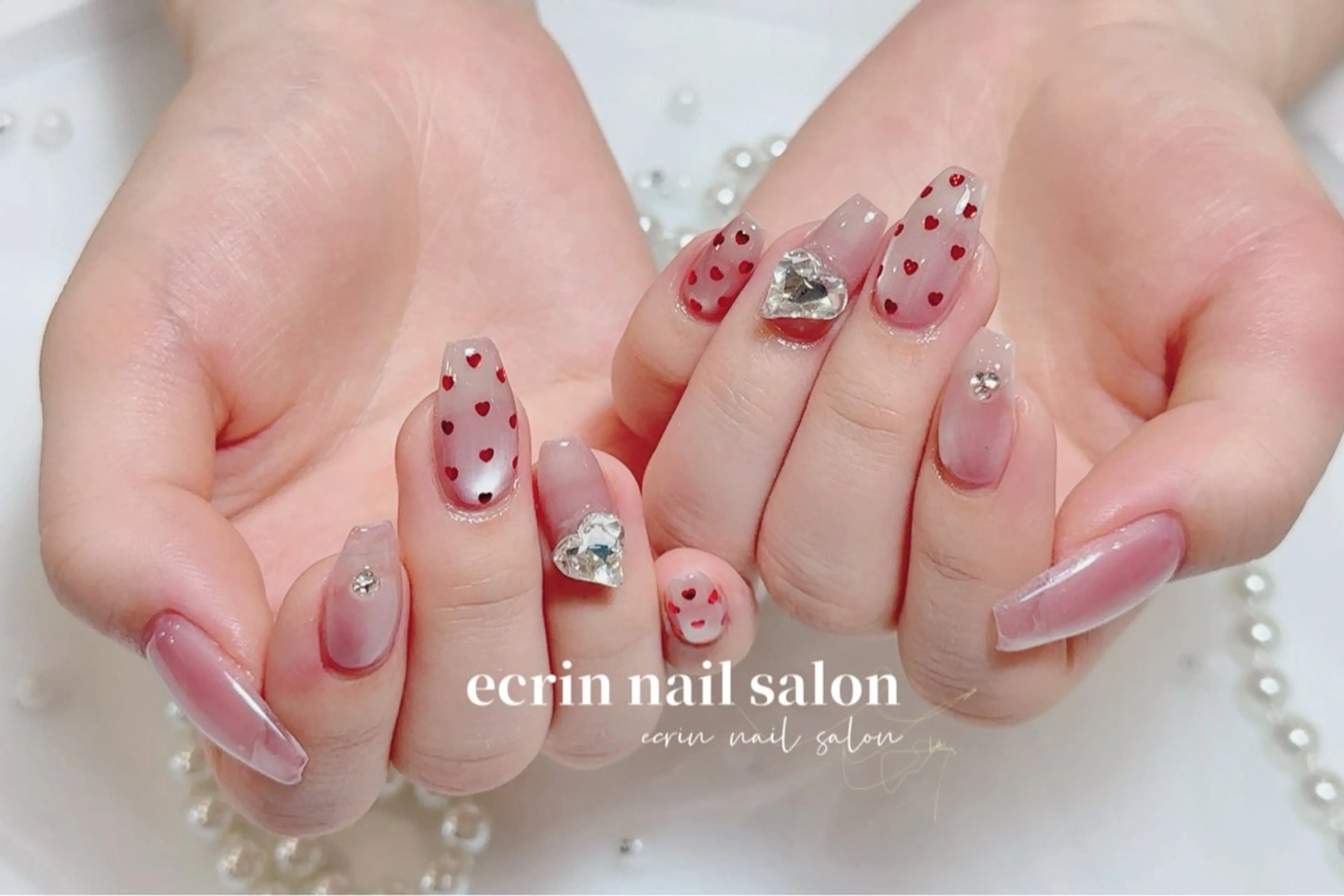 ネイル ハート マグネットネイル バレンタイン ハンドネイル ハンドケア ecrin nail salon錦糸町のネイルデザイン