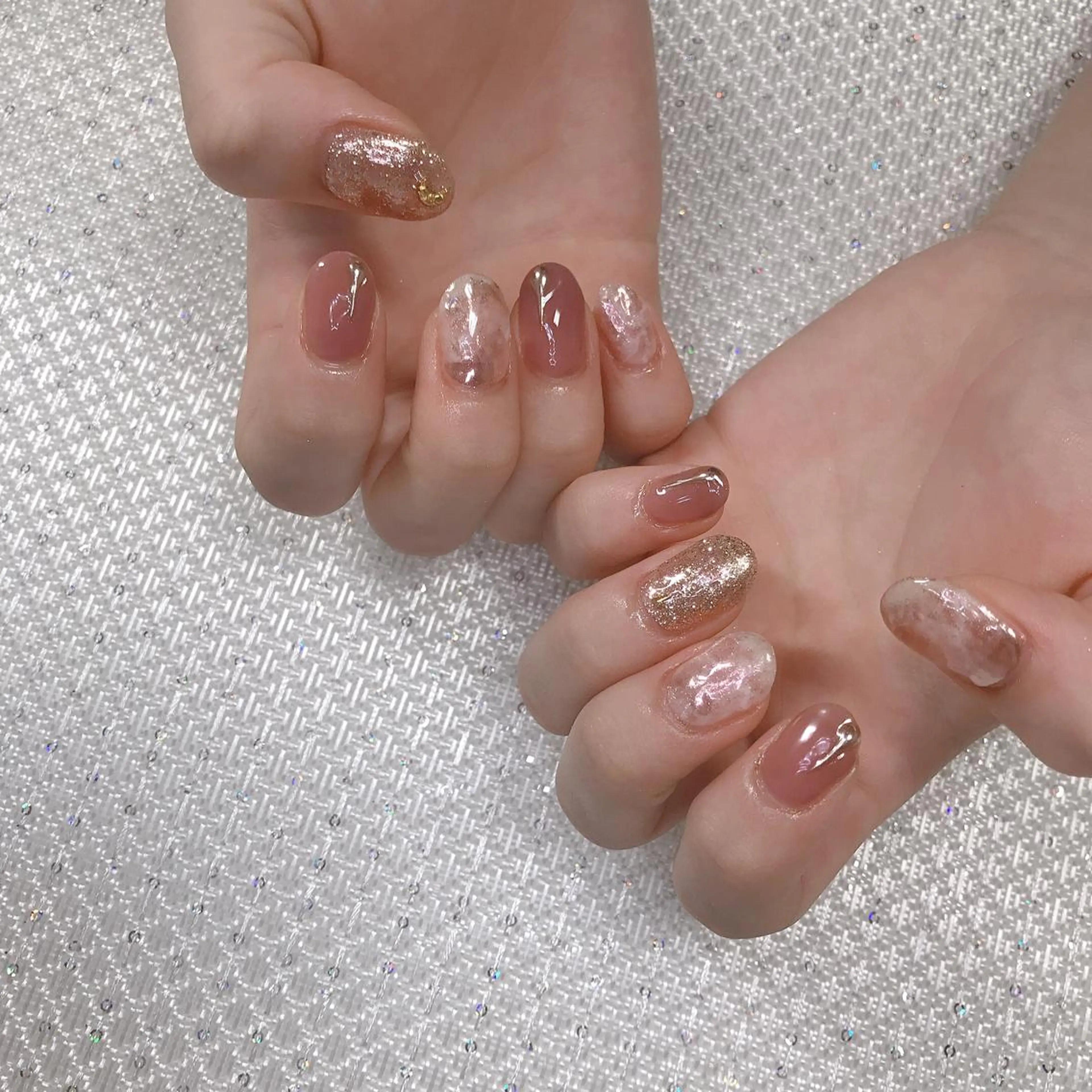 ネイル アートネイル 韓国ネイル 大理石ネイル(マーブル) ミラーネイル ニュアンスネイル MoonLight MIHOのネイルデザイン