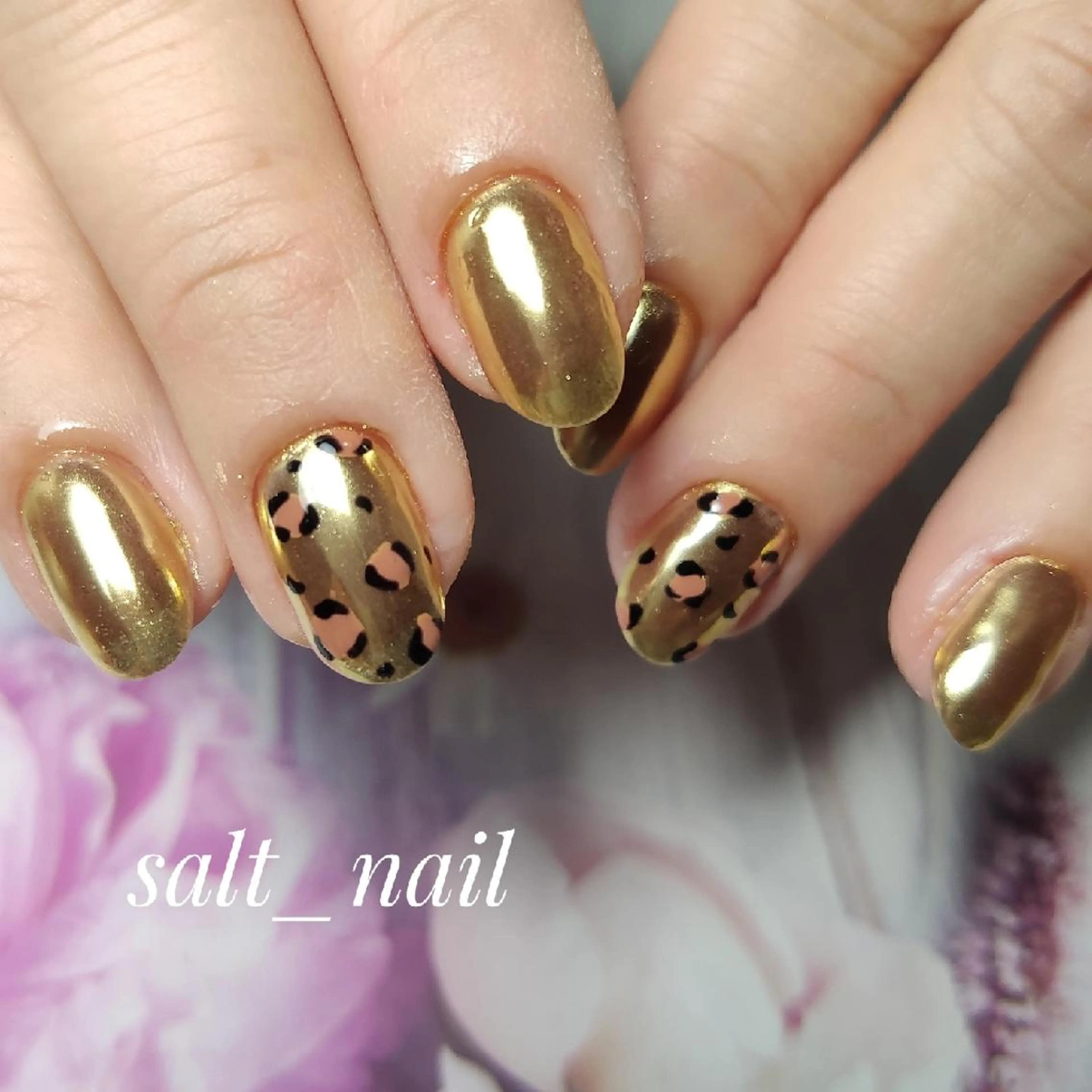 ネイル アニマル柄 ミラーネイル ハンドネイル 個人サロン saltnailのネイルデザイン