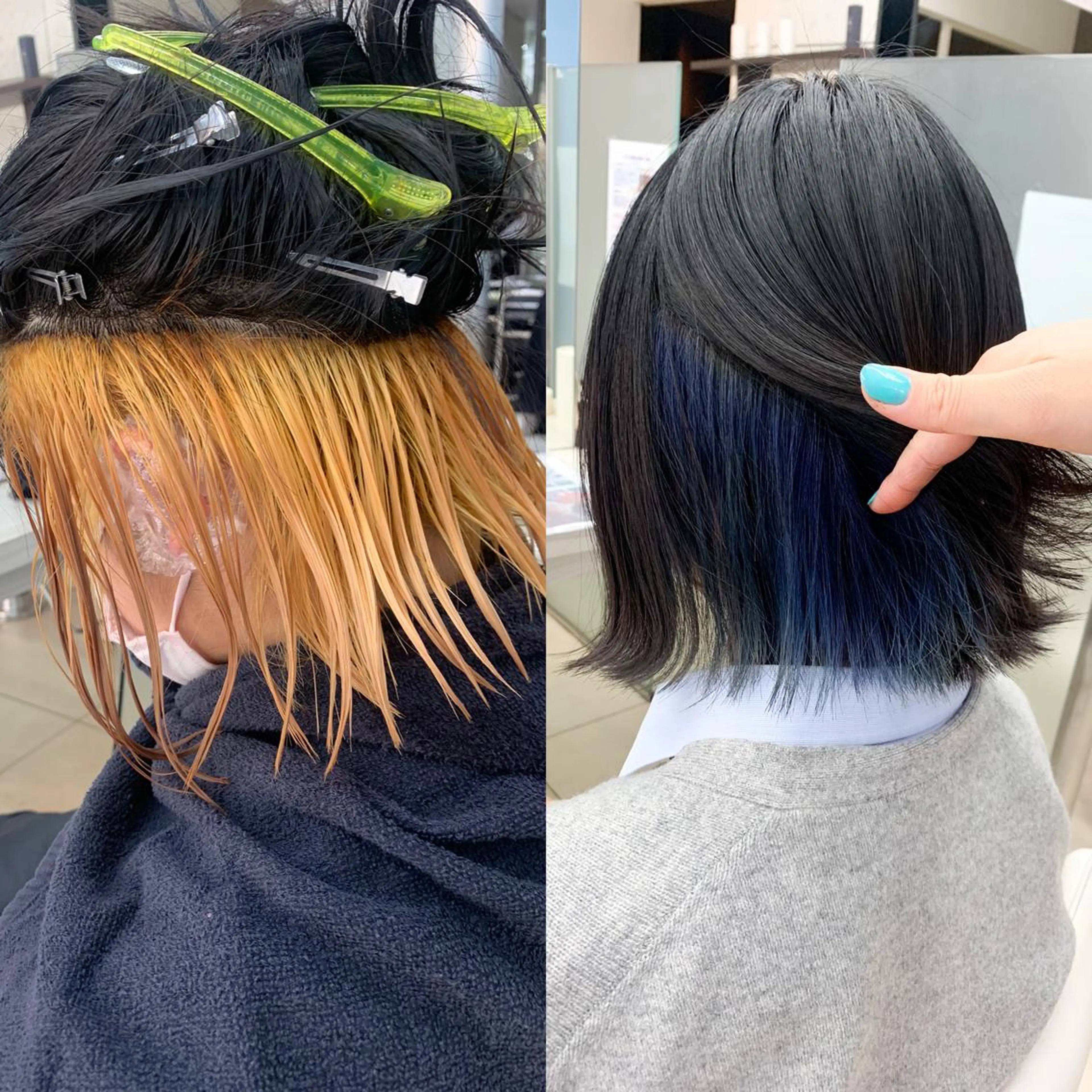 ショート カラー ブリーチ ブルーカラー インナーカラー ヘアカラー ✂︎✂︎レディースの メンズカット屋さんのヘアスタイル