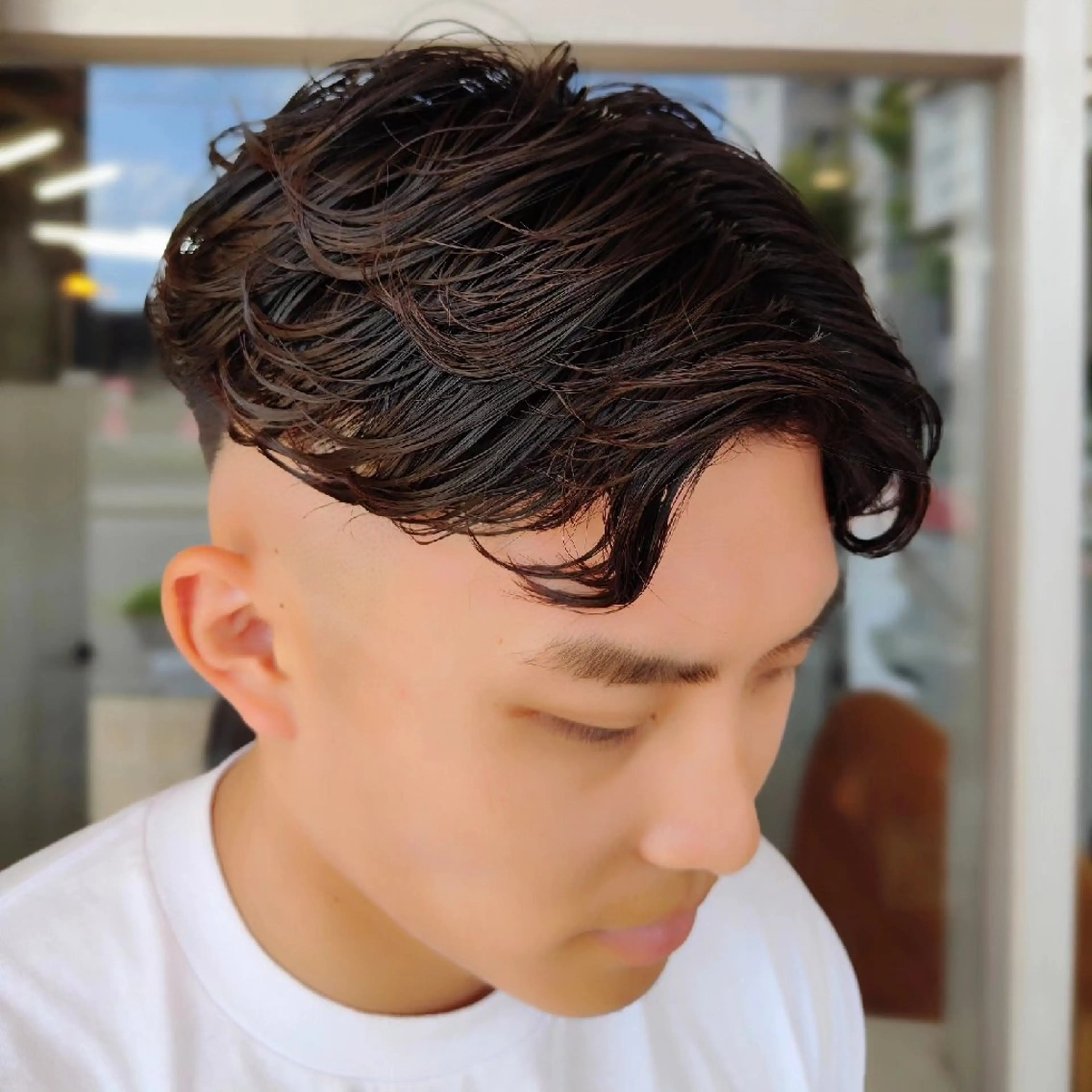 パーマ メンズ センターパート フェードカット ニュアンスパーマ カット パーマ 【メンズ専門】 田口雄也のヘアスタイル