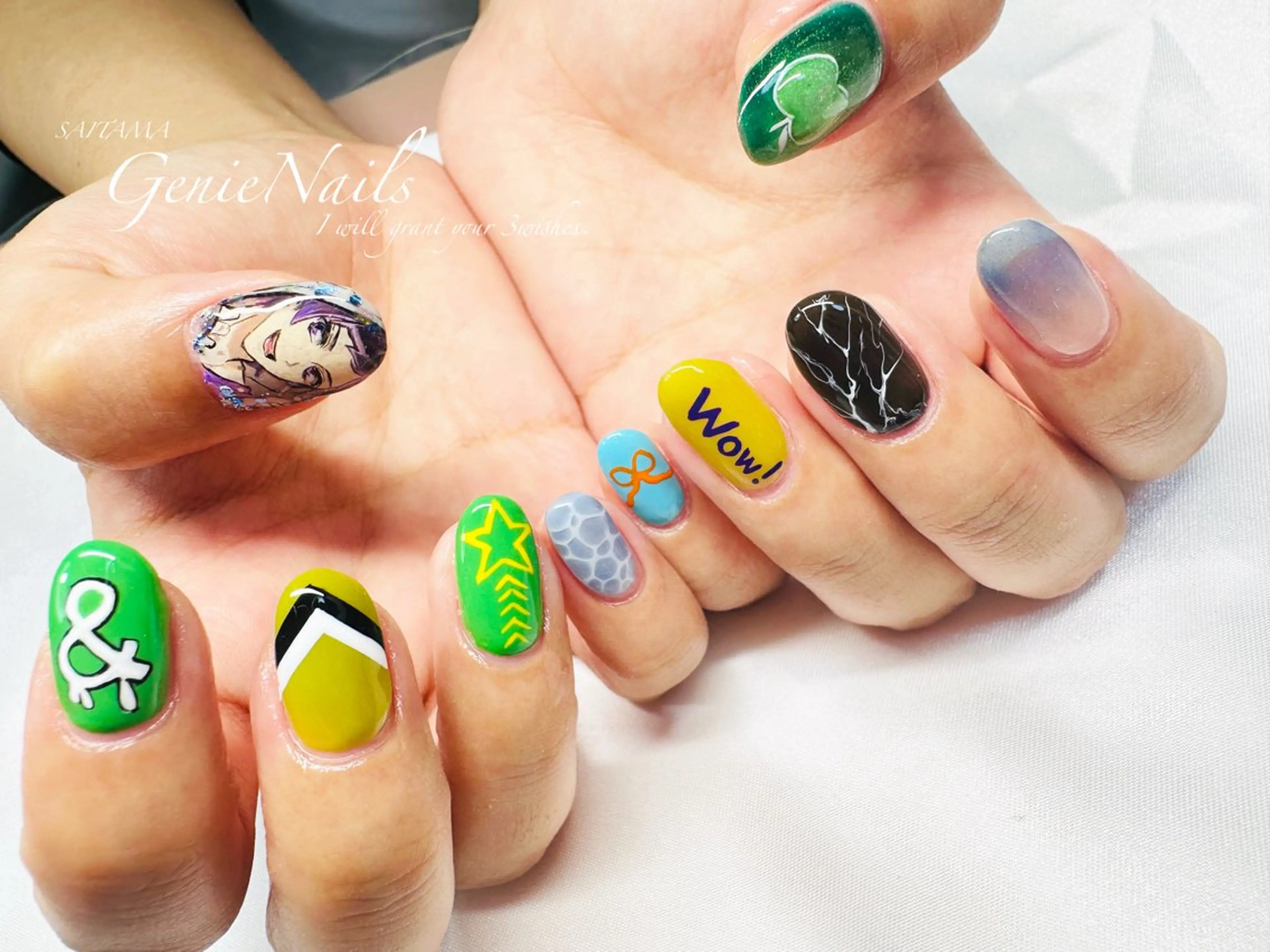 メンズ ネイル アートネイル 長さ出し 氷ネイル・うるうるネイル ロングネイル 持ち込み Genie Nailsのネイルデザイン