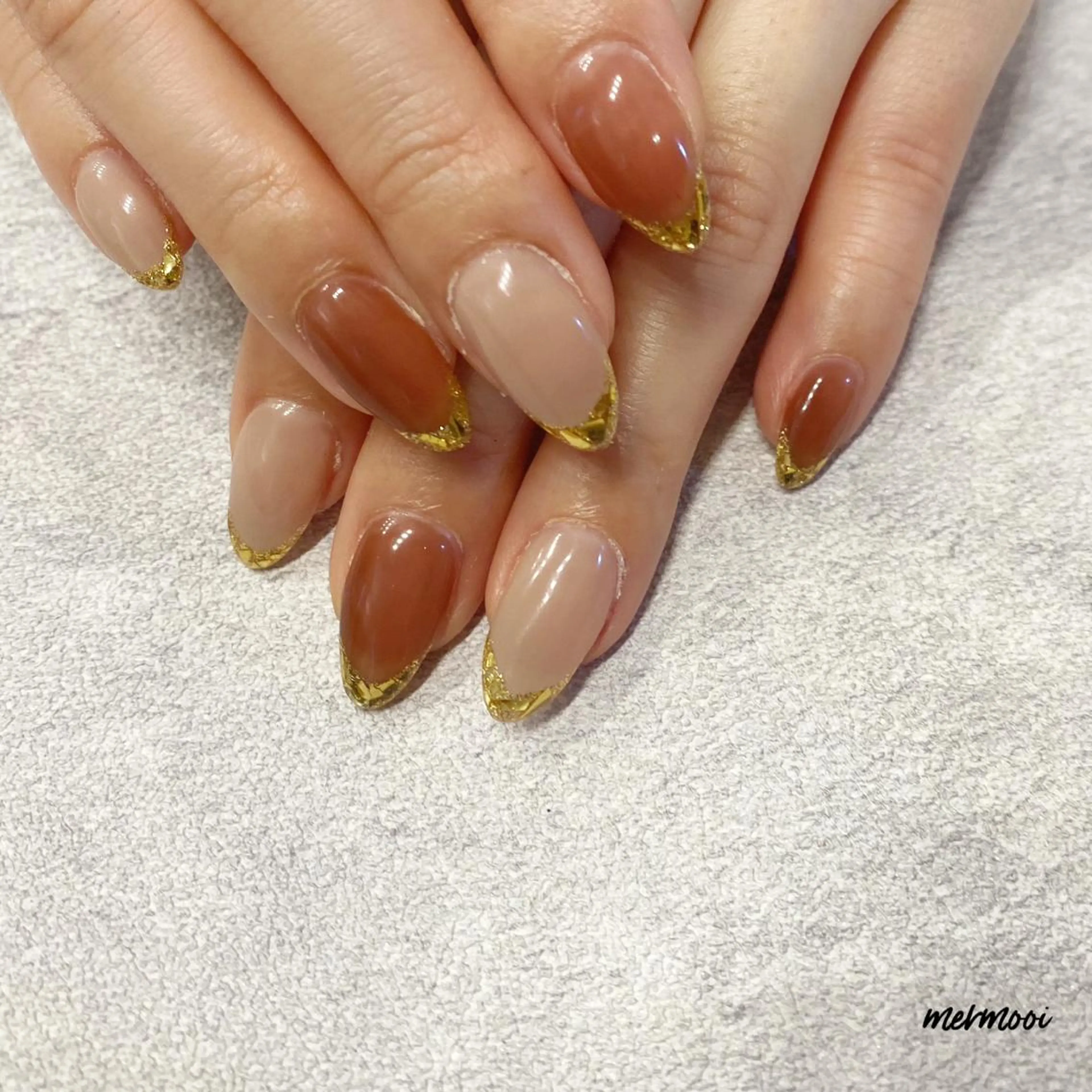 ネイル クリアネイル フレンチネイル ジェルネイル ガラスフレンチ ゴールド melu所属・melu yukikoのネイルデザイン