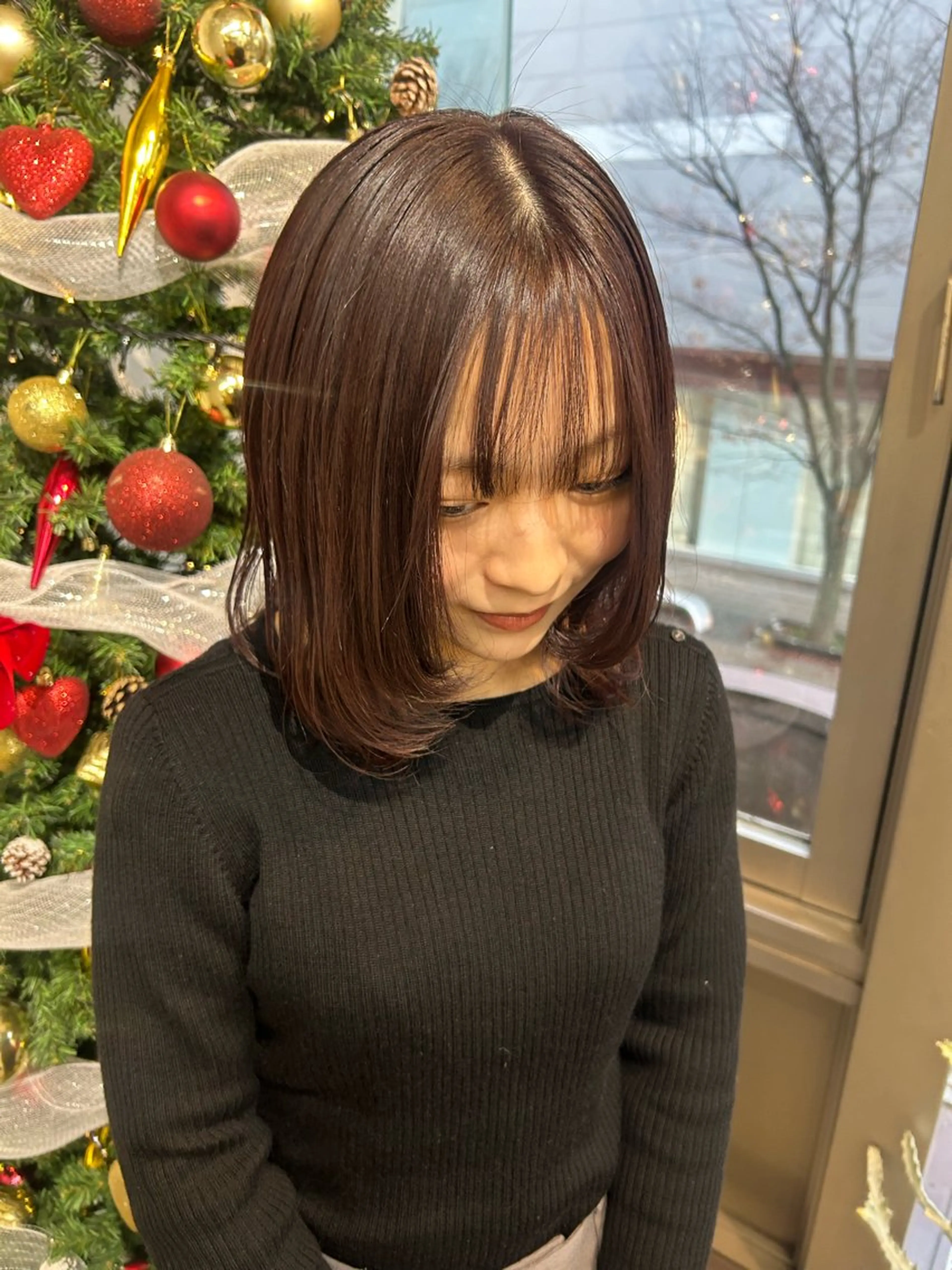 ミディアム カラー カット ヘアカラー トリートメント ベージュ/ダブルカラ ー/新潟駅/青柳萌果のヘアスタイル