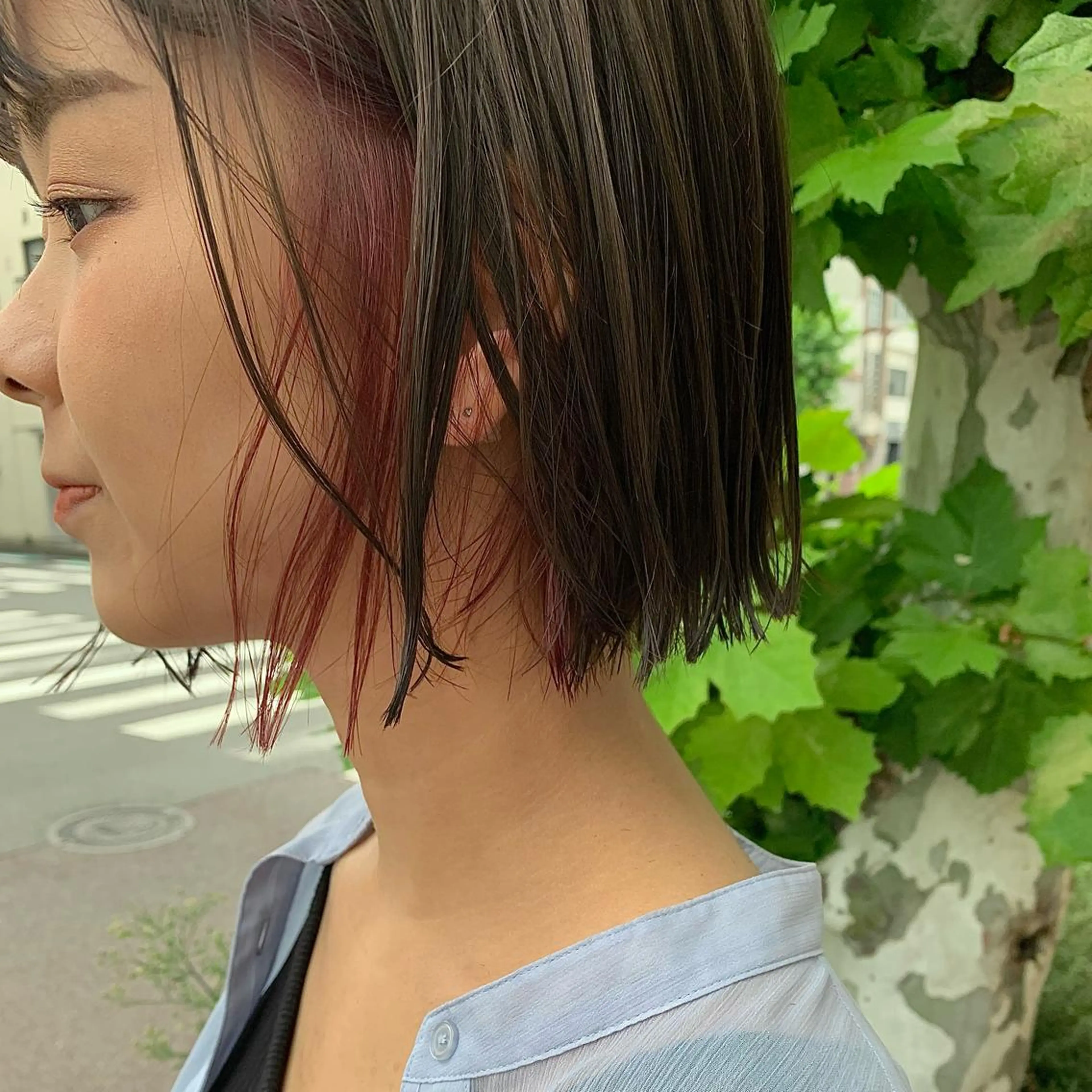 ショート カラー 切りっぱなしボブ インナーカラー ピンクカラー ボブ 外ハネヘア カット ヘアカラー トリートメント 萌花　moeka /韓国/レイヤーのヘアスタイル