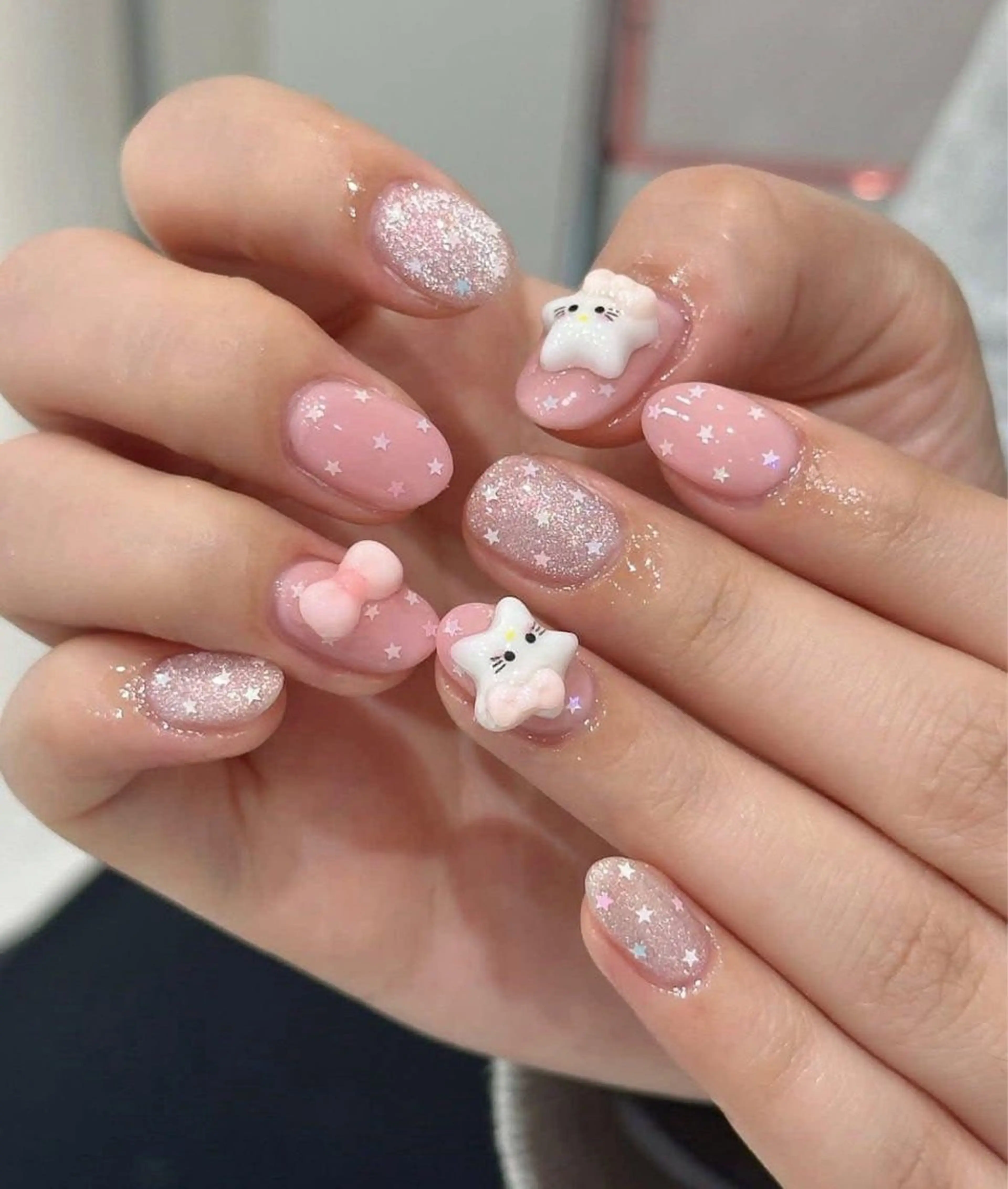 ネイル アートネイル 長さ出し ガーリー 韓国ネイル 持ち込み Rin Nail 新大久保店のネイルデザイン