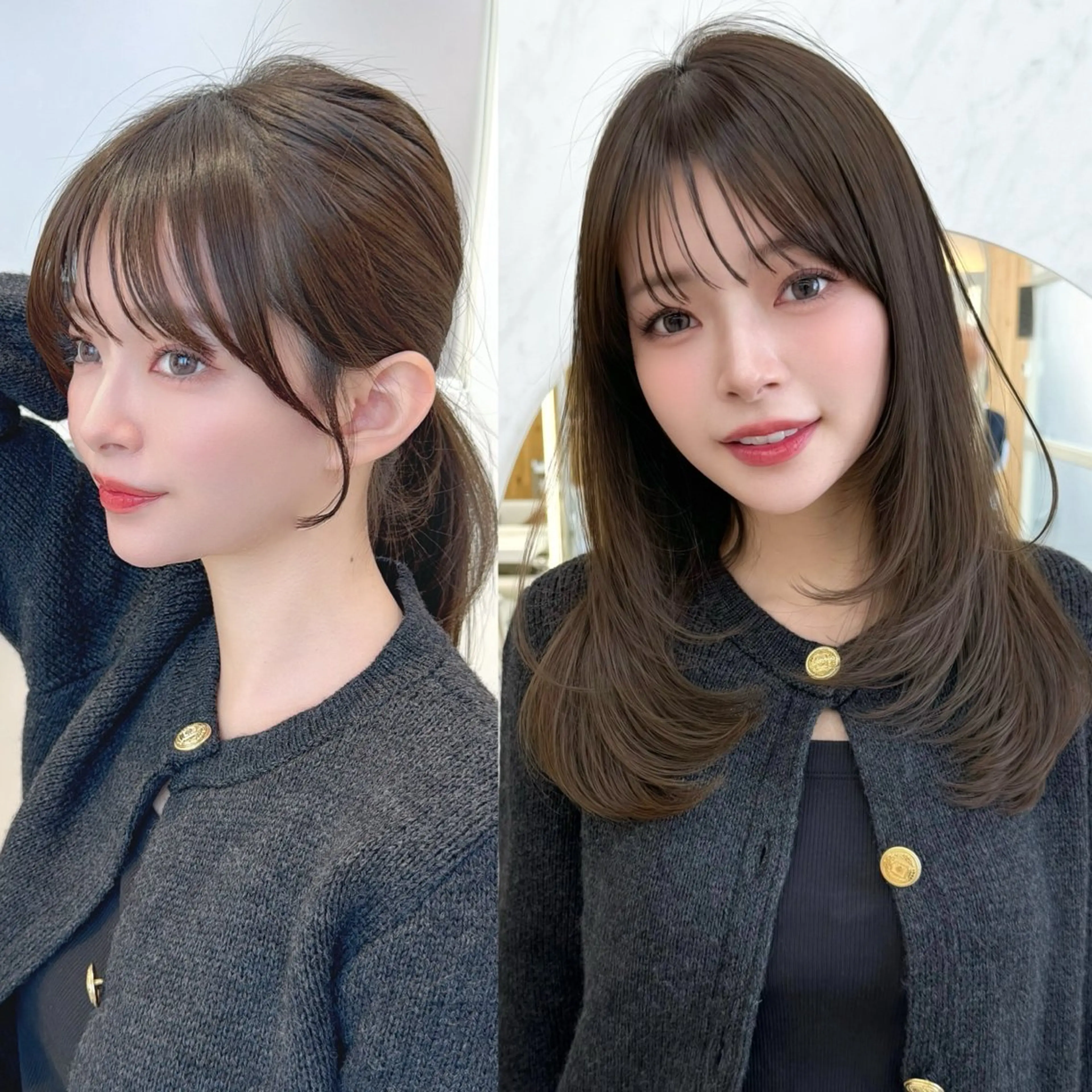 セミロング カット ヘアカラー トリートメント レイヤーカット/ 顔まわり/アオイのヘアスタイル