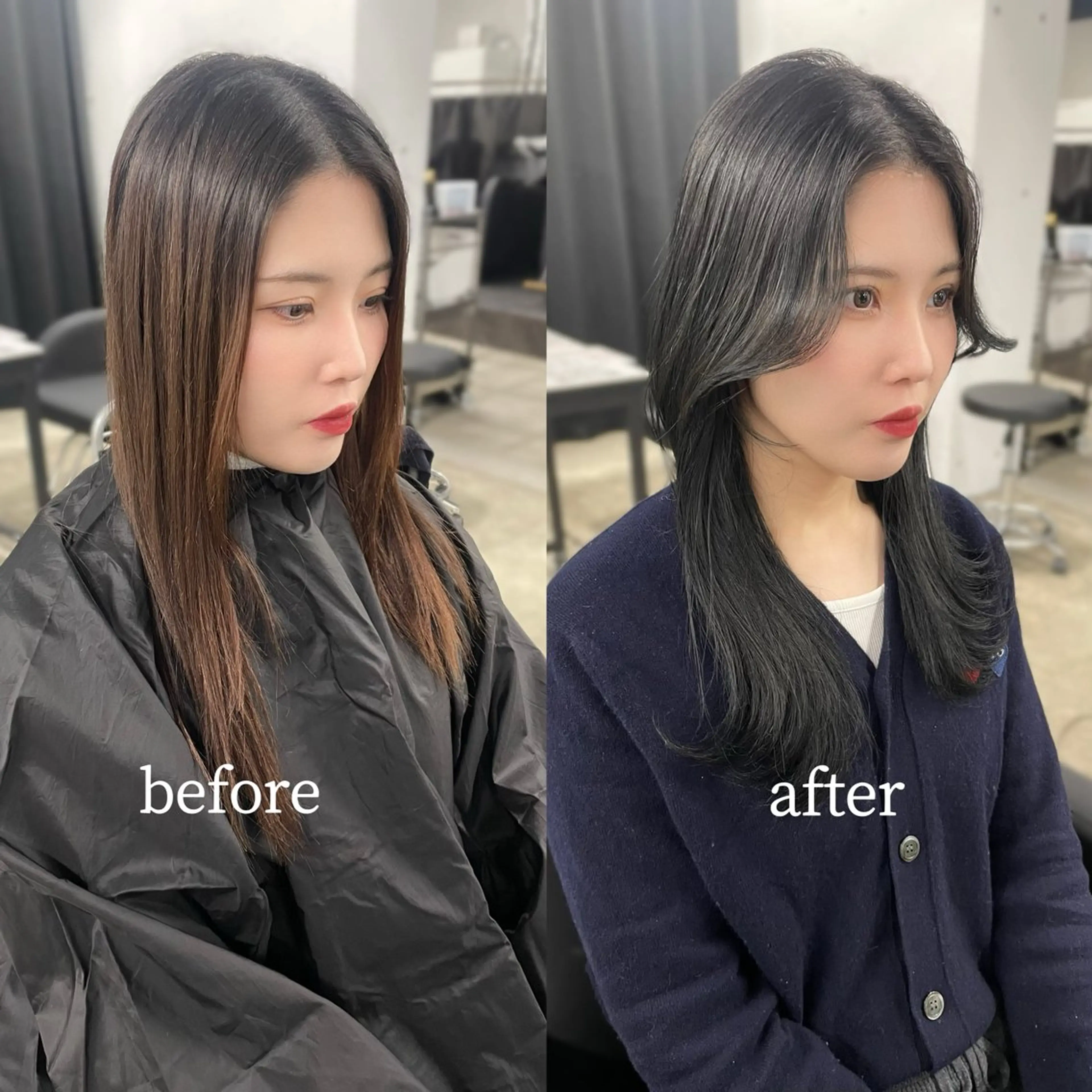 セミロング カラー レイヤーカット/ 縮毛矯正/ミサキ💐のヘアスタイル