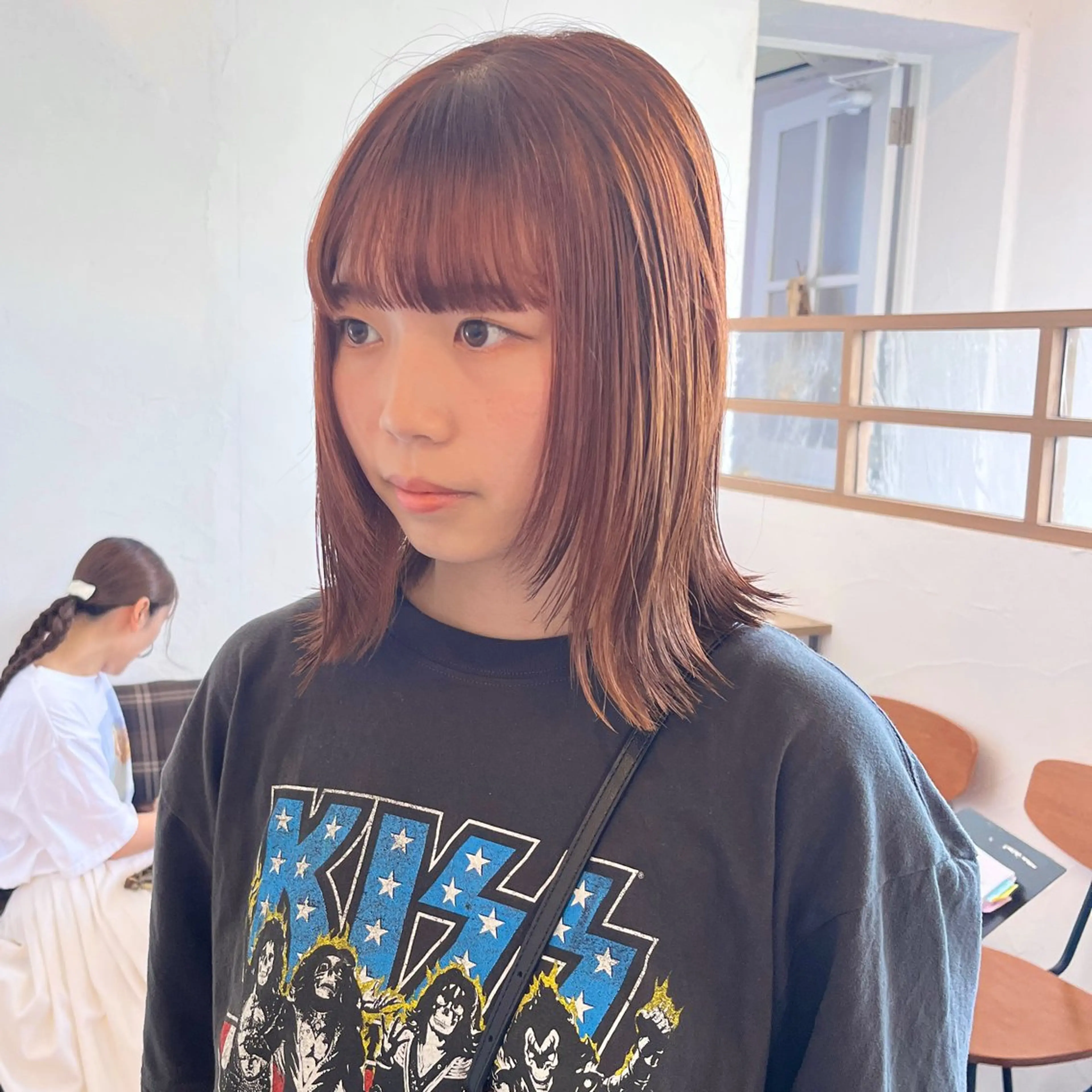 ミディアム カラー ブリーチ ブラウンカラー ブリーチなしカラー オレンジ オレンジブラウン 伊藤ゆかり/髪質改善 /透明感カラーのヘアスタイル