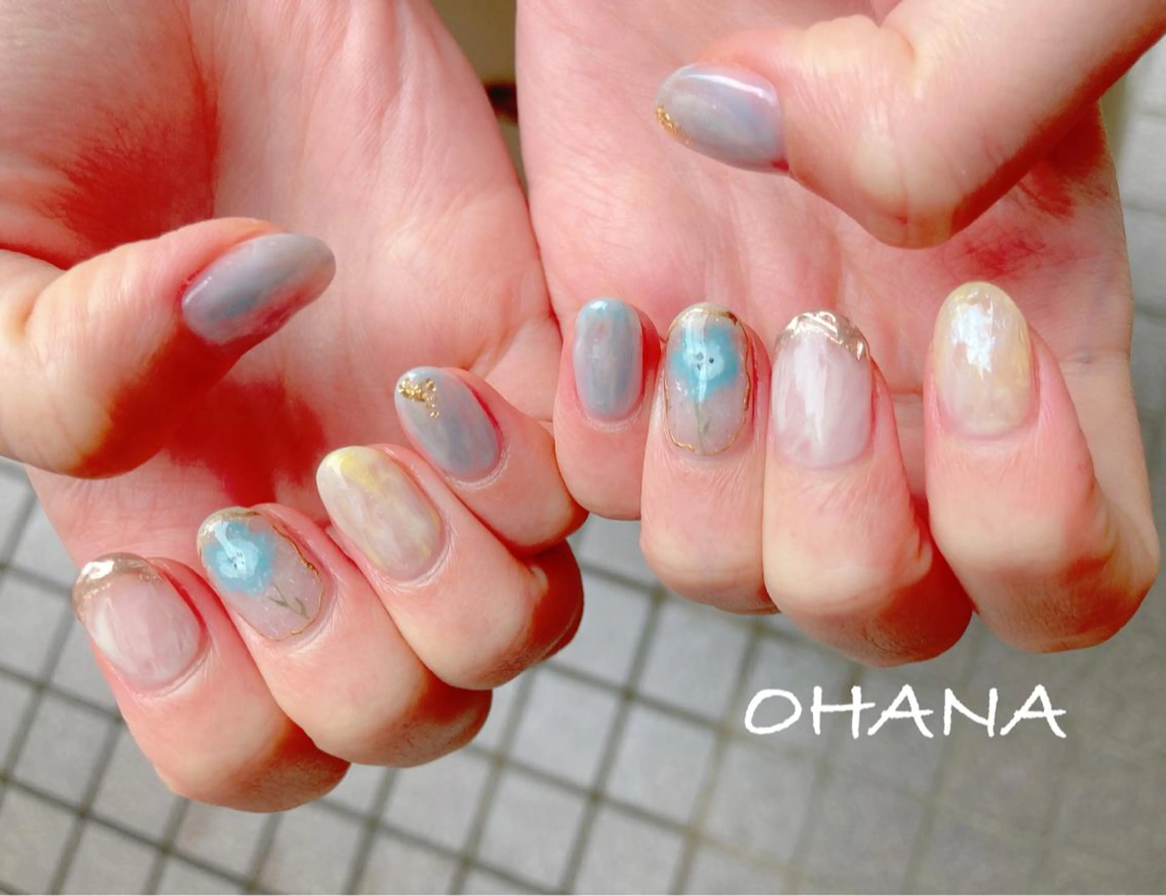 ネイル 成人式 長さ出し フットネイル ミラーネイル ニュアンスネイル nailroom  OHANA所属・nailroom OHANA🌴のネイルデザイン
