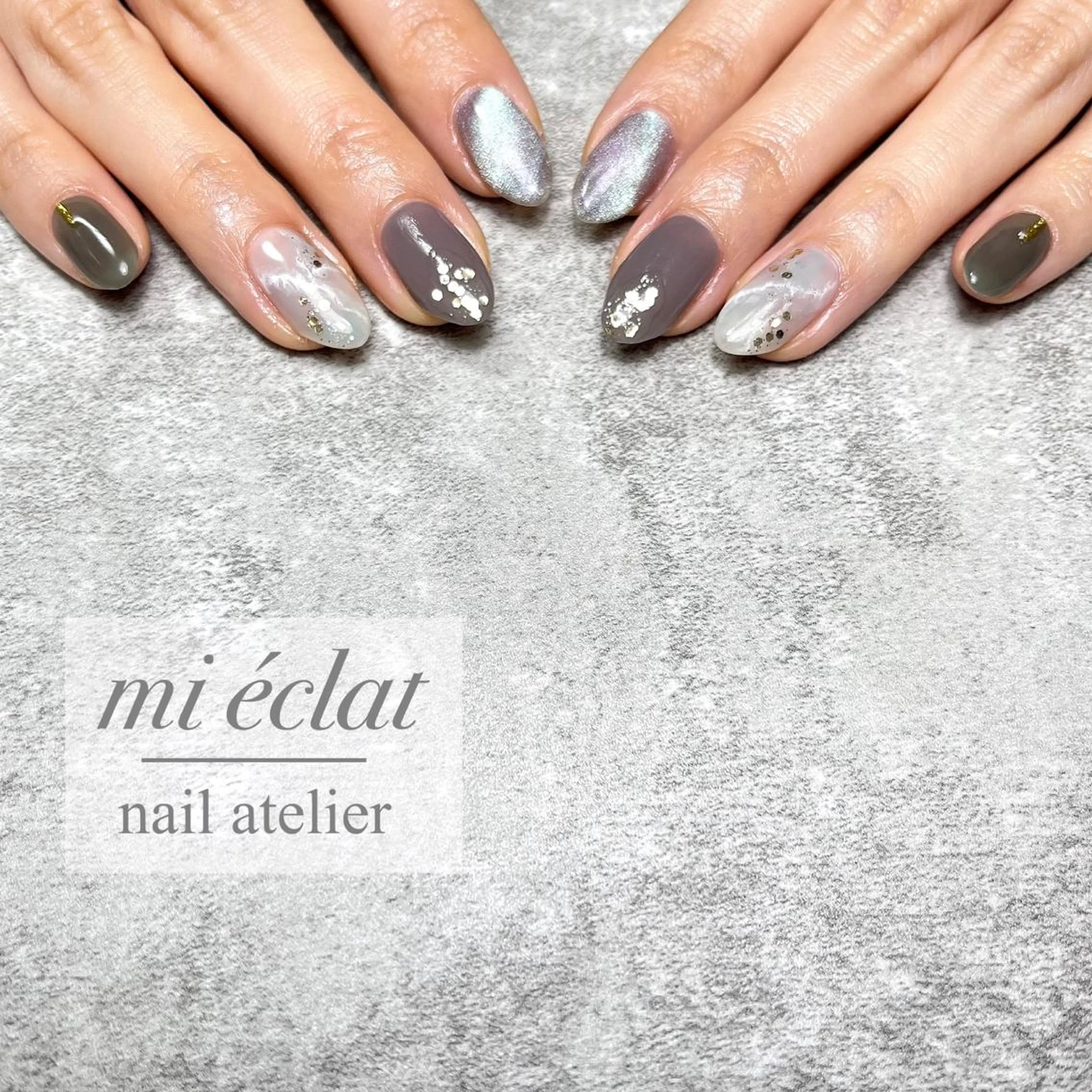 ネイル アートネイル ブラウン 桜ネイル フレンチネイル ジェルネイル mi éclat ミ　エクラのネイルデザイン