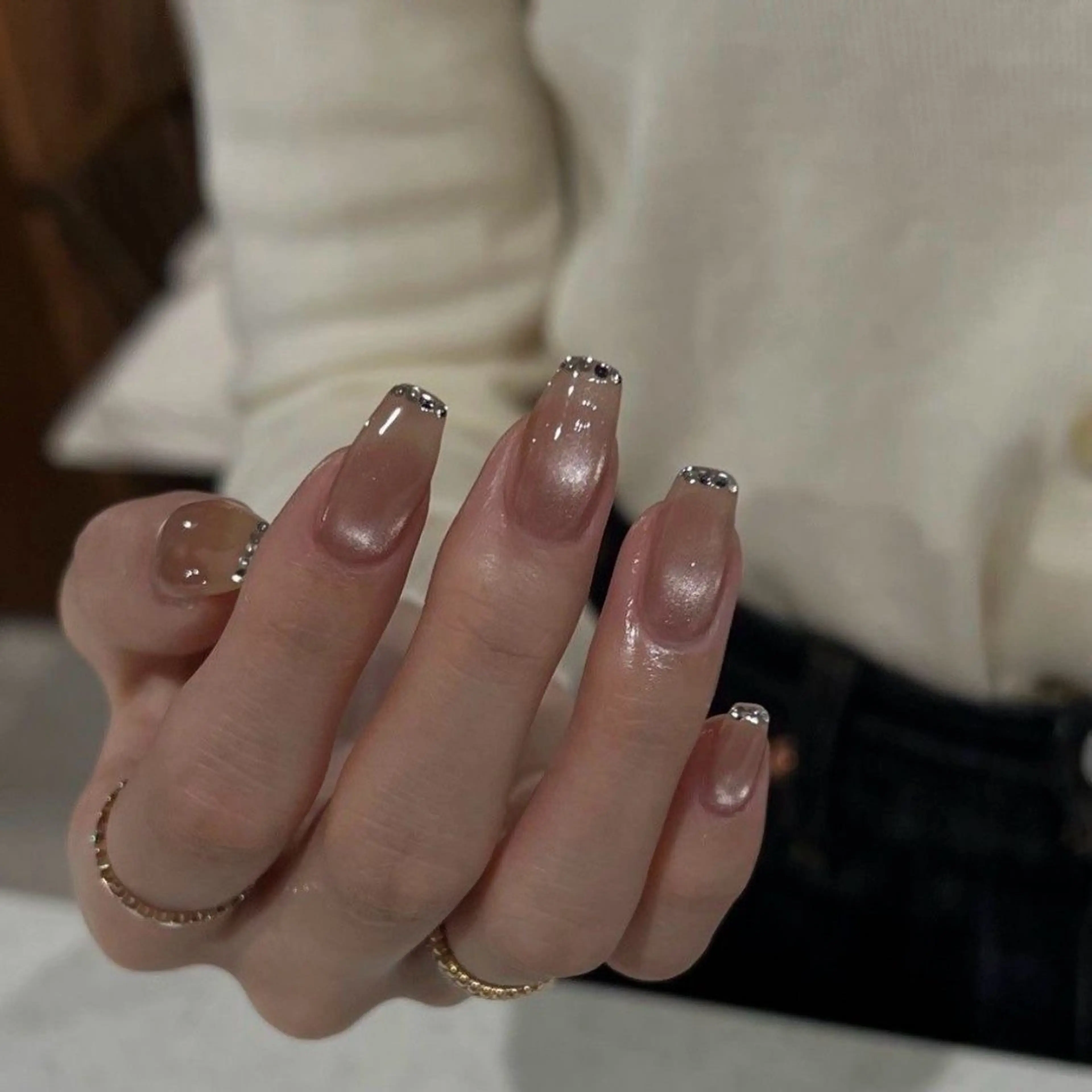 ネイル 韓国ネイル 持ち込み ニュアンスネイル ネイルチップ 冬ネイル RINN ANA.CHUOのネイルデザイン