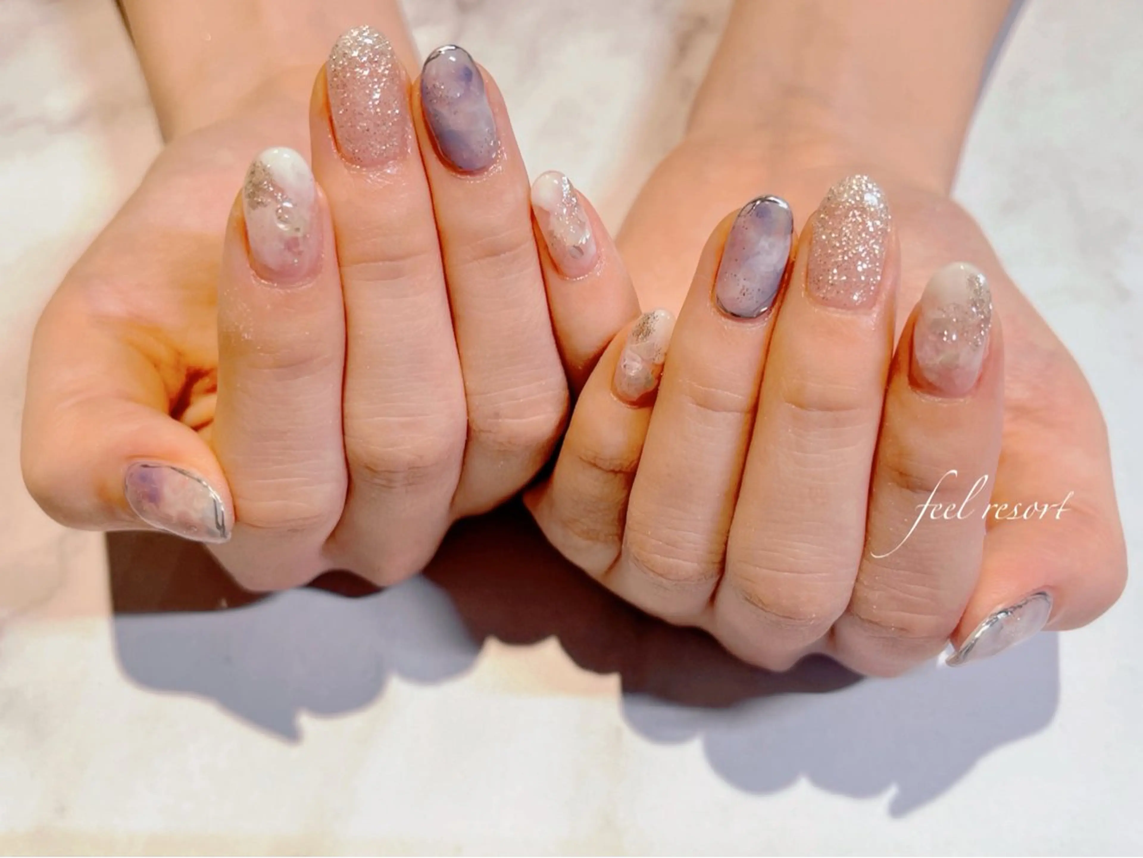 ネイル 長さ出し フットネイル フレンチネイル ジェルネイル ガラスフレンチ ハンドネイル Lien(リアン) 銀座駅6分のネイルデザイン