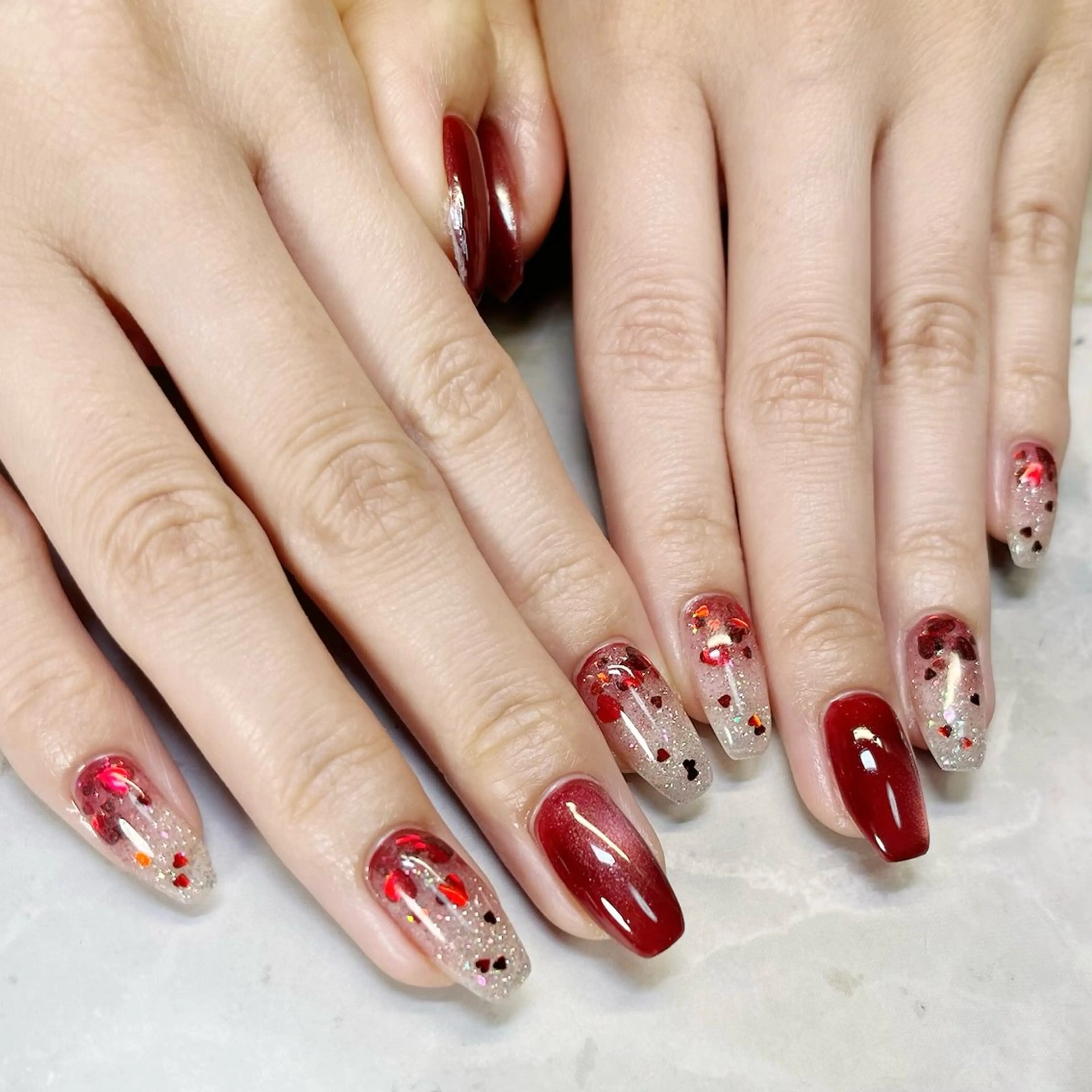 ネイル ハート 持ち込み 赤色 ハンドネイル rii 　nail所属・rii  nail rikoのネイルデザイン