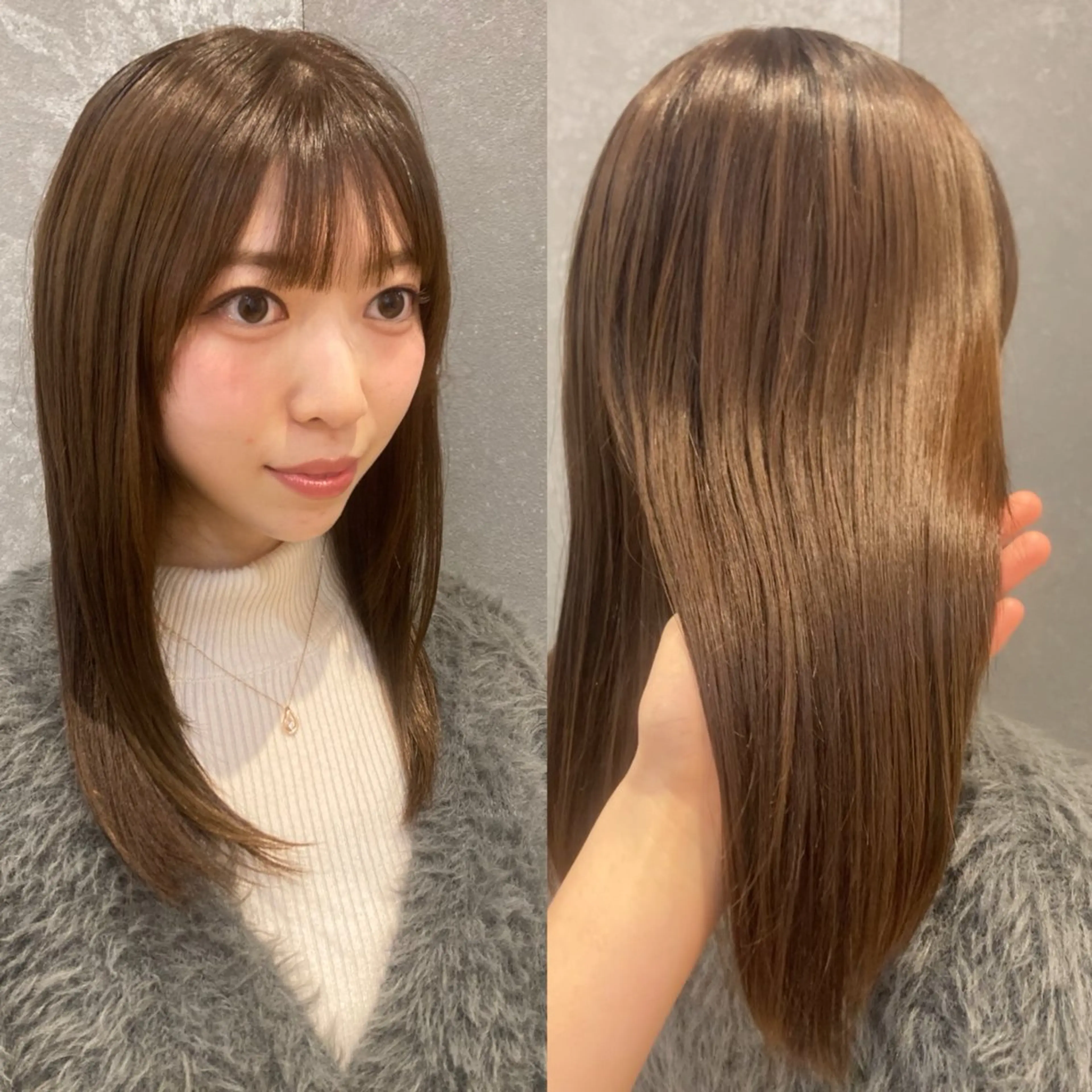 セミロング カラー ブリーチ ブラウンカラー ショコラブラウン ブリーチなしカラー schon所属・み うのヘアスタイル