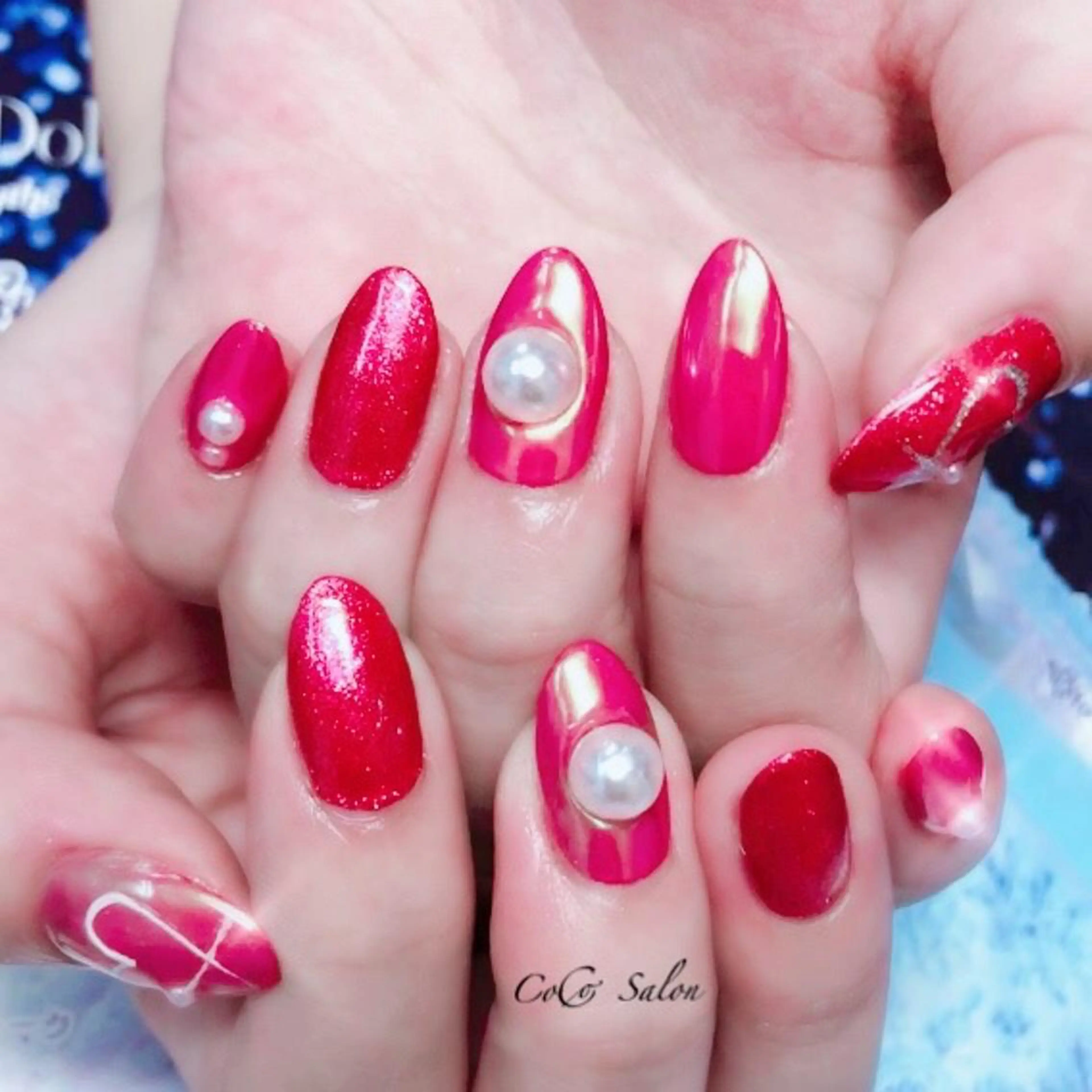 ネイル ハート ミラーネイル ピンク バレンタイン CoCoSalon ネイル/まつ毛予約のネイルデザイン