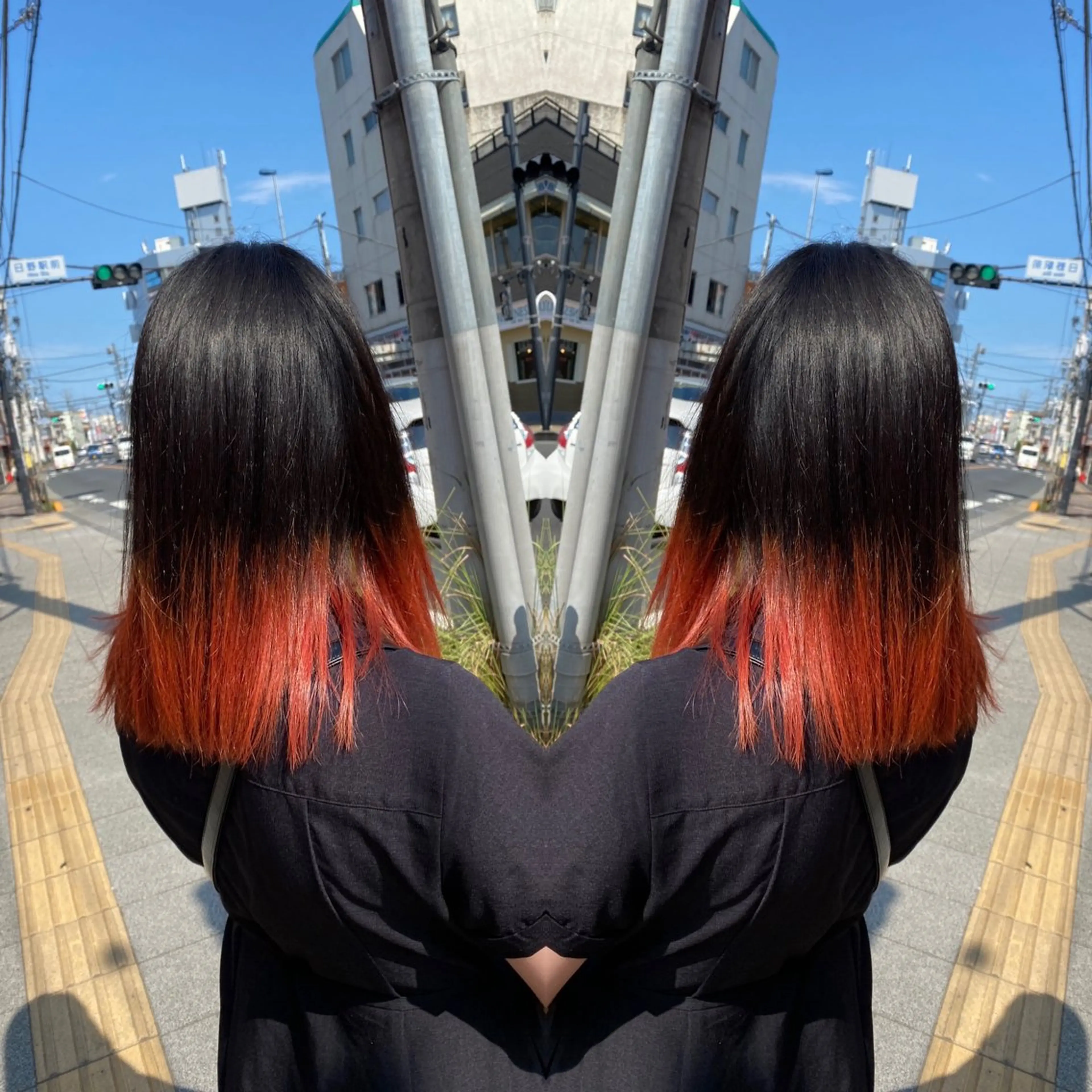 ミディアム カラー グラデーションカラー オレンジ オレンジレッド レッドカラー 髪質改善カラー/店長 宮内秀峰のヘアスタイル