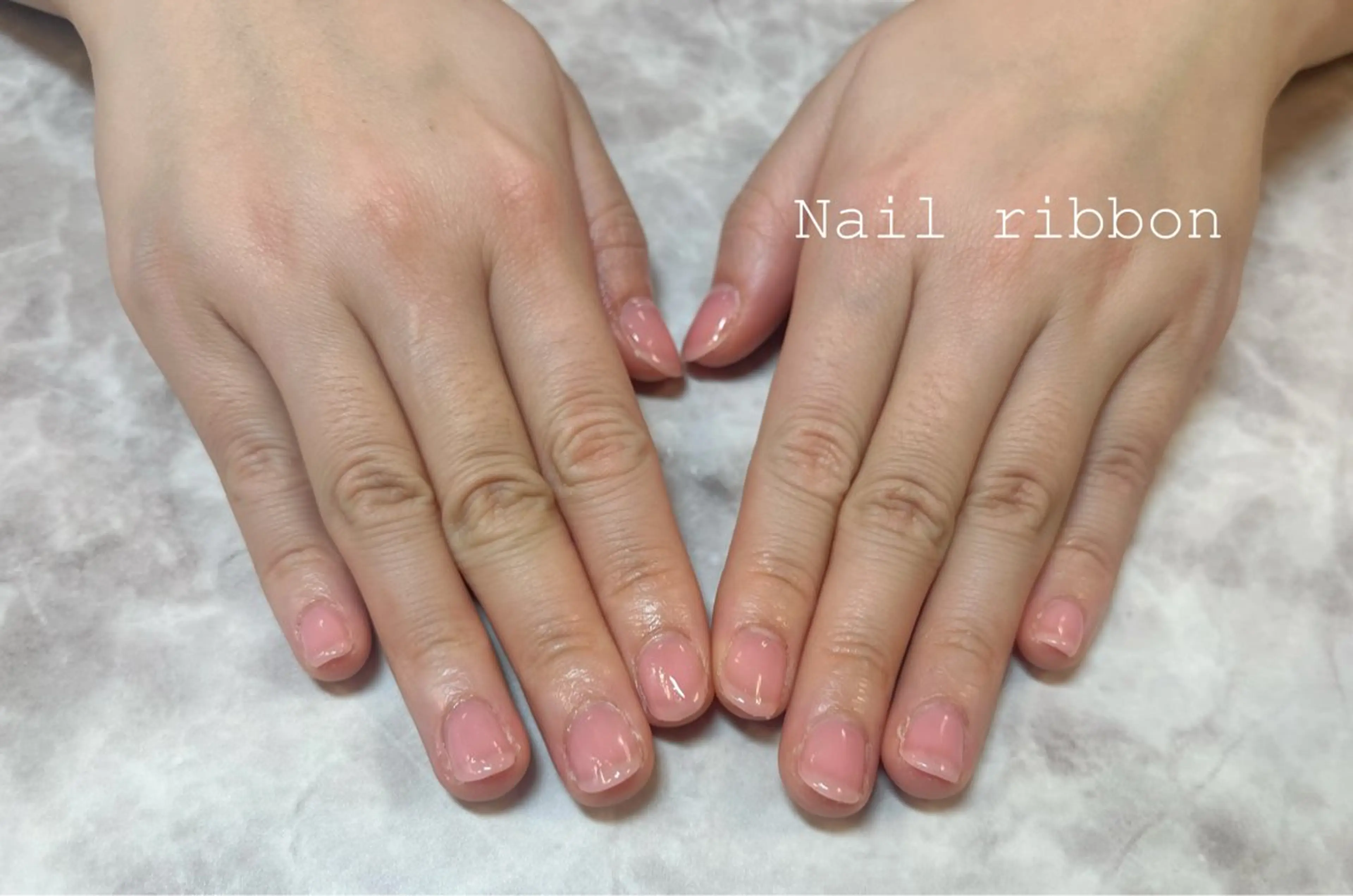 ネイル ワンカラーネイル ピンク ネイルリボン 笠井のネイルデザイン