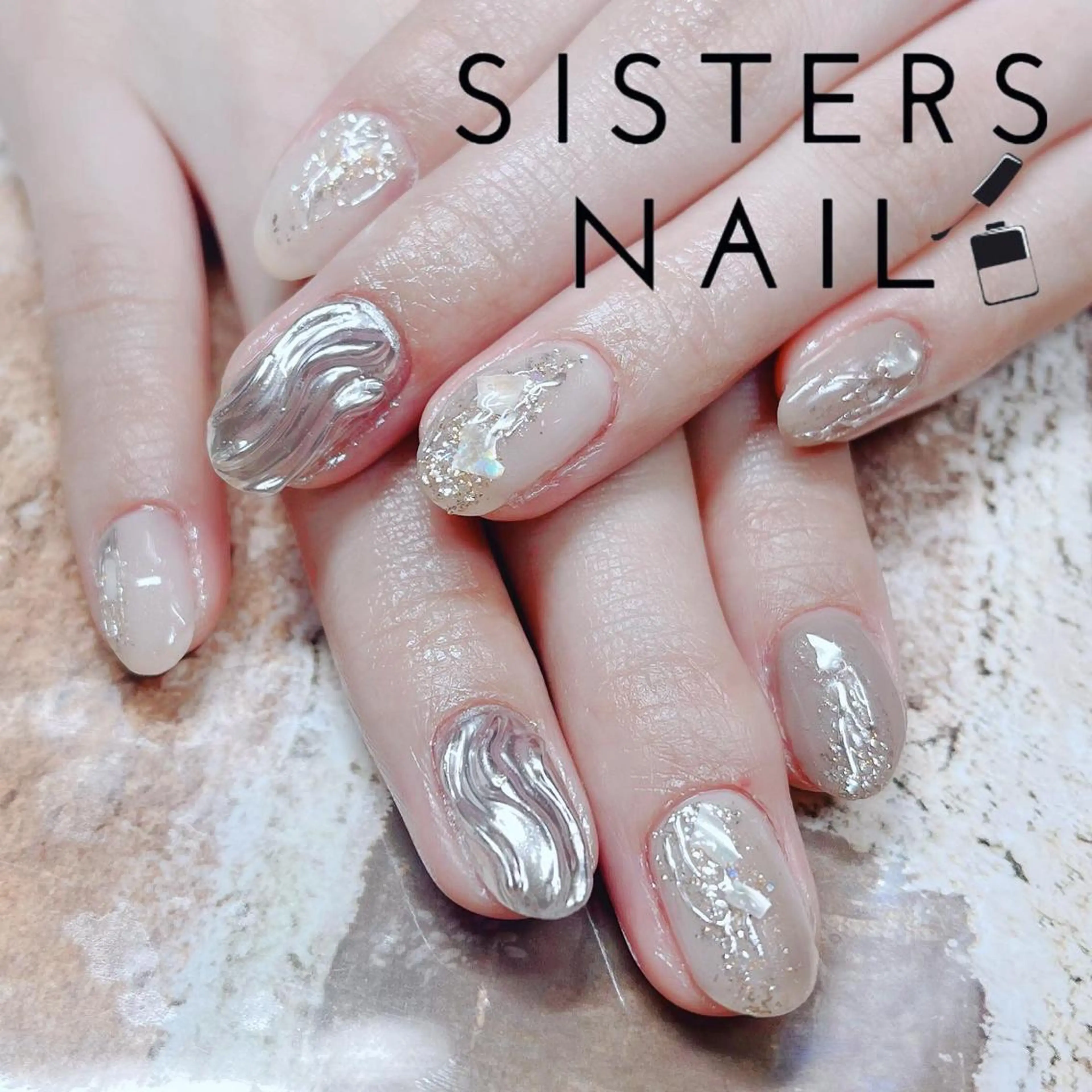 ネイル アートネイル ミラーネイル ニュアンスネイル 冬ネイル sisters nail.fのネイルデザイン
