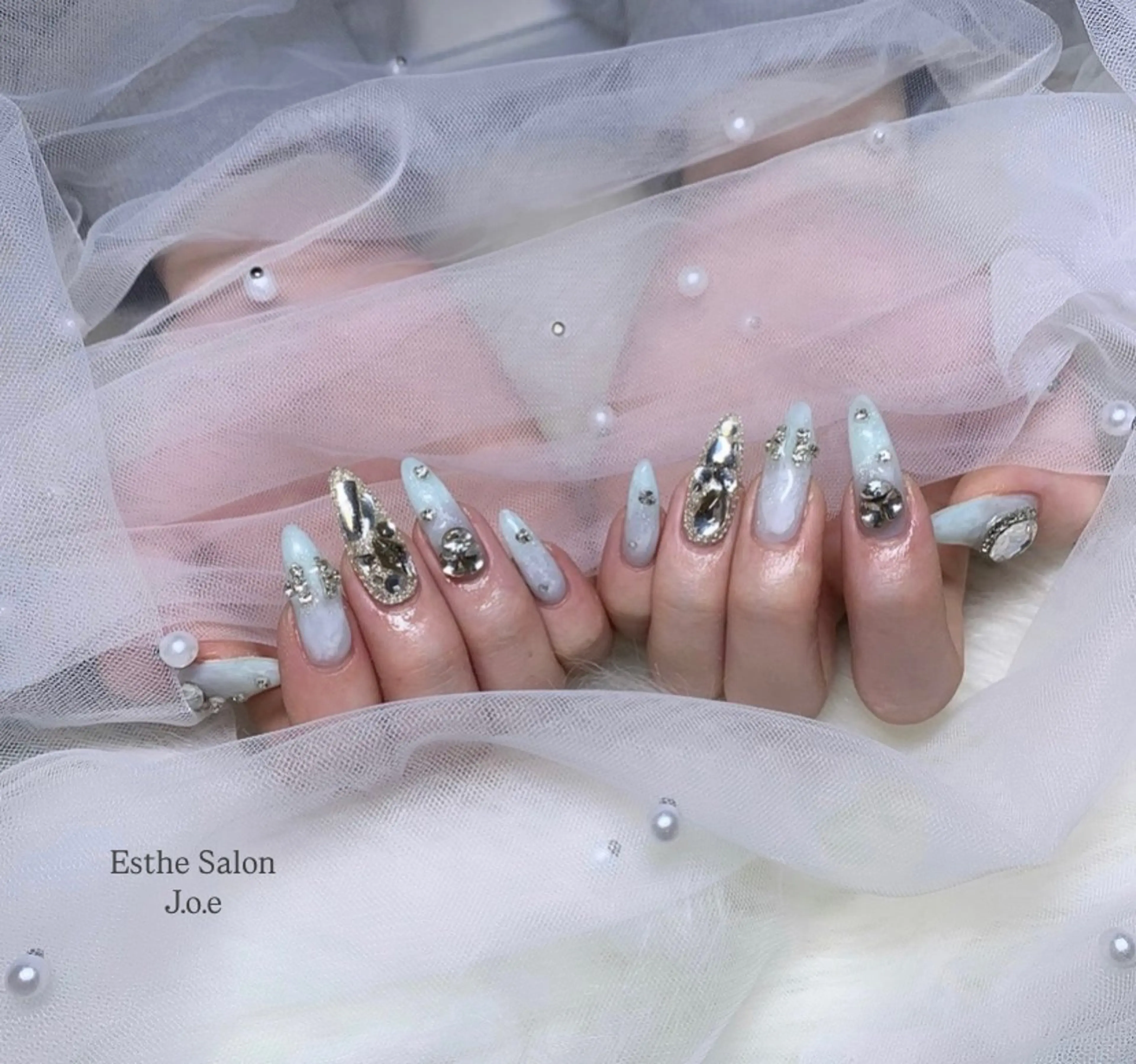 ネイル ブルー クリアネイル ハンドネイル 石堂 さくらのネイルデザイン