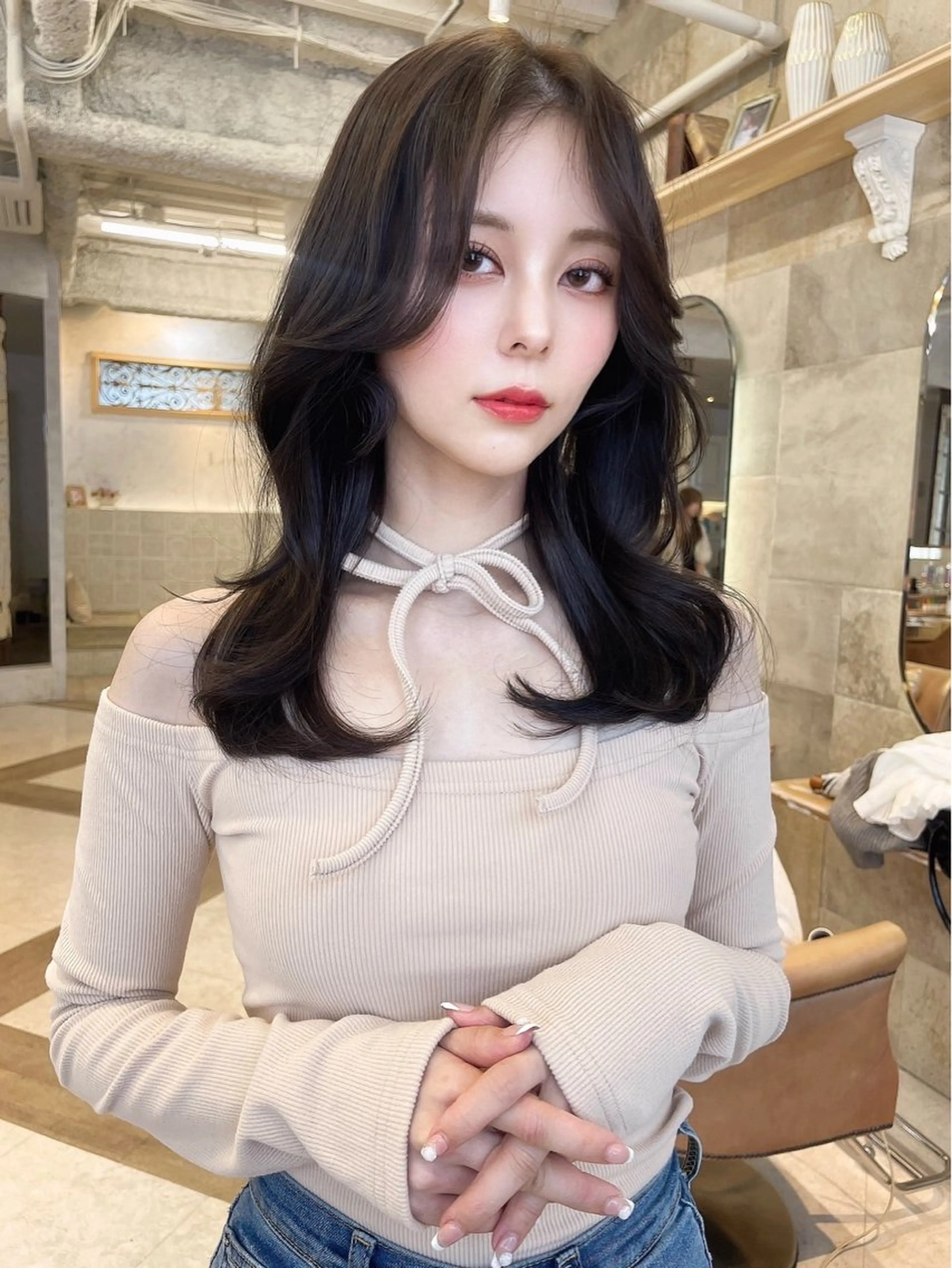 セミロング カット ヘアカラー トリートメント Kanami/韓国風 /艶カラーのヘアスタイル