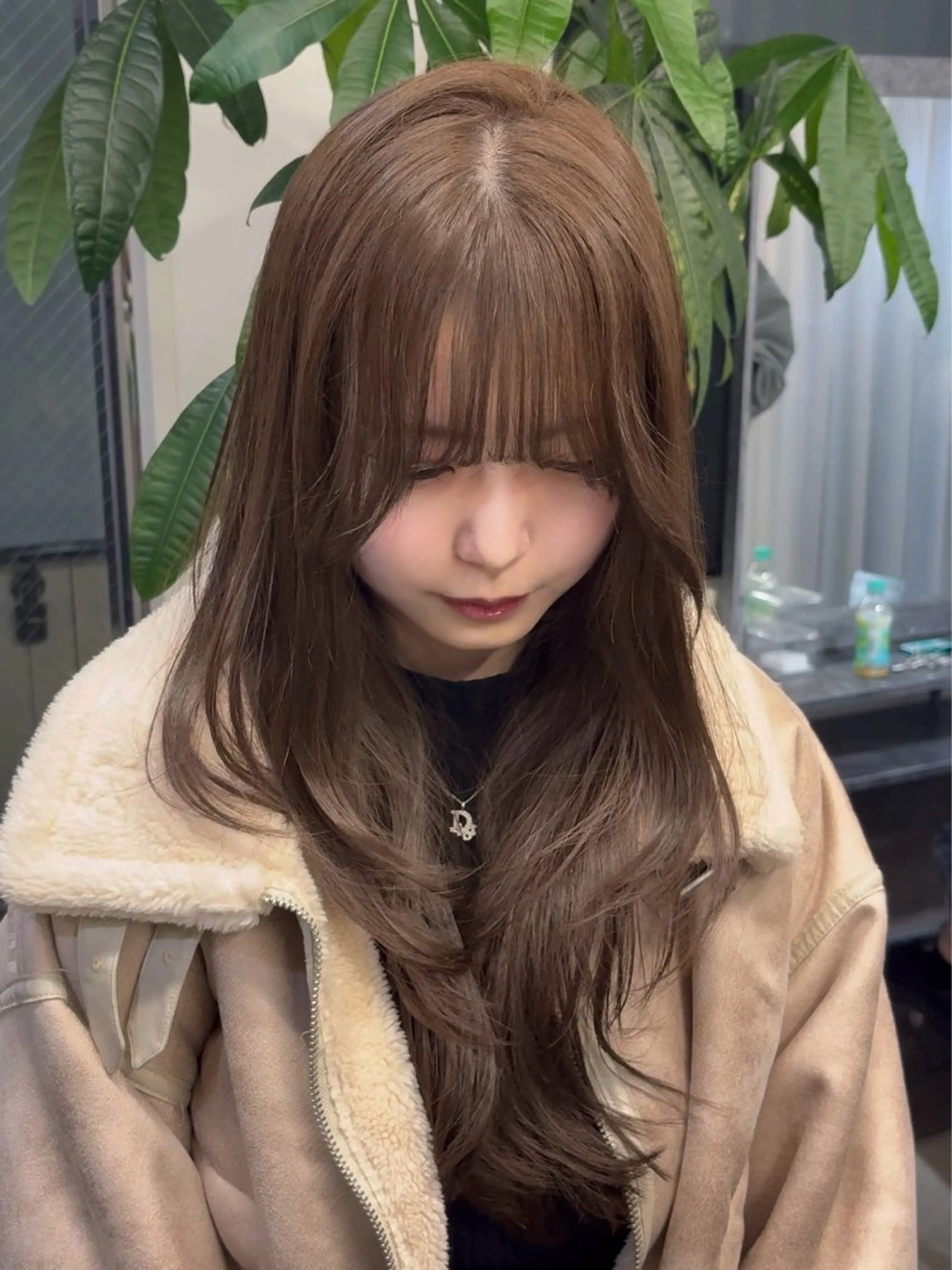 ロング カラー ベージュカラー ブリーチ ダブルカラー モカベージュ ブリーチなしカラー ヘアカラー meby所属・🩵福岡ブリーチなし レイヤー/紫音🩵のヘアスタイル