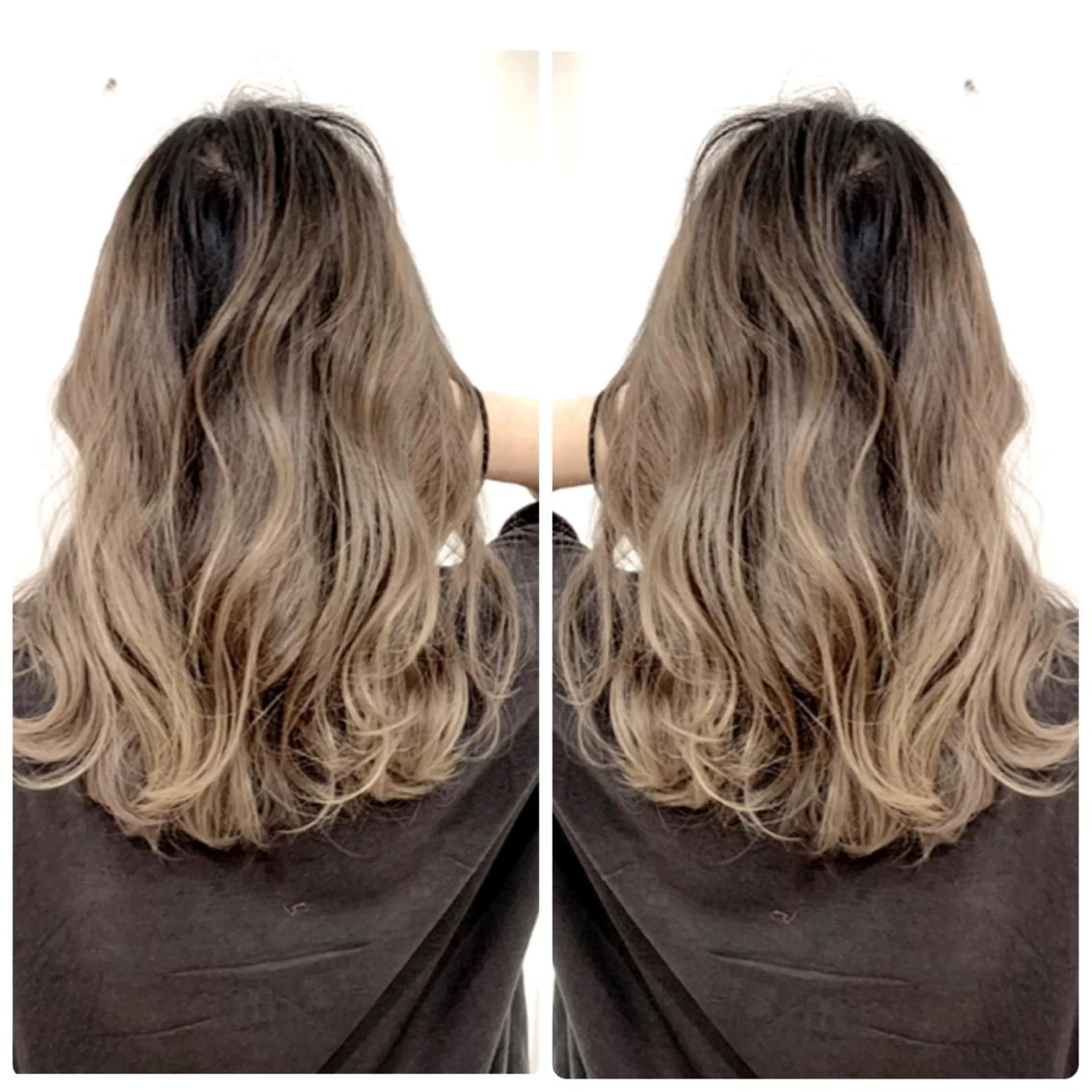 セミロング カラー アッシュ バレイヤージュ ブリーチ デザインカラー グレージュ カット ヘアカラー トリートメント 京都大人女性ショート 徒歩1分/秋山のヘアスタイル