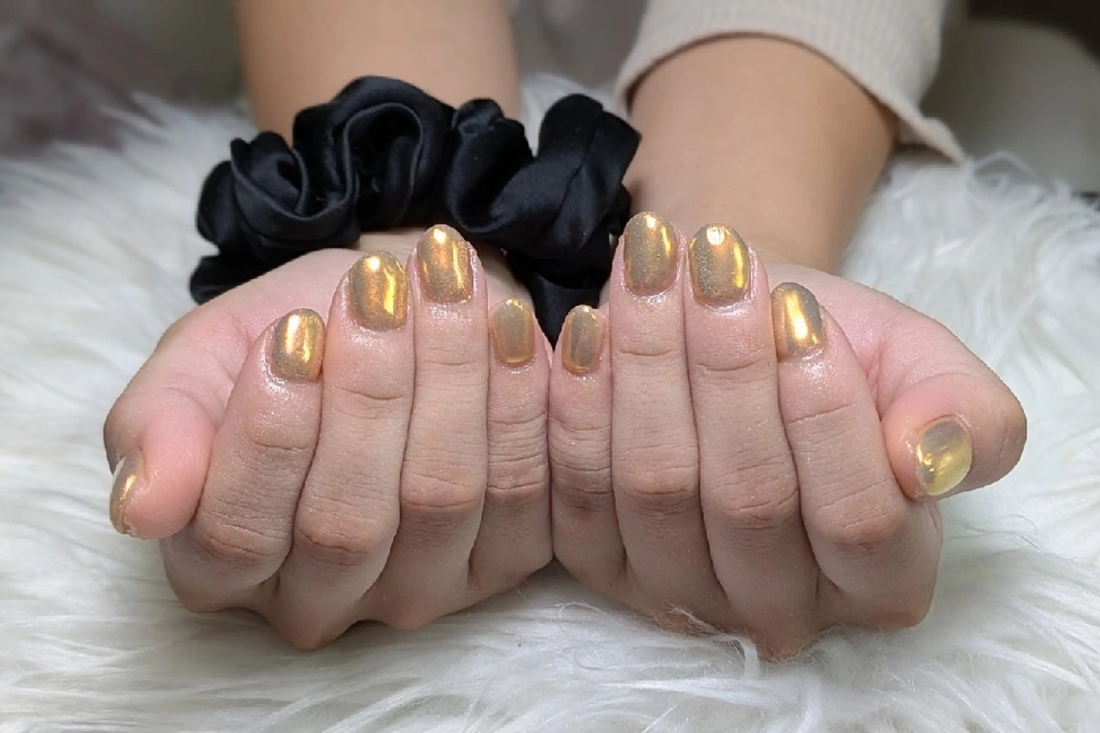 ネイル ミラーネイル オレンジ ショートネイル ハンドネイル m&pPrivate nailsalonのネイルデザイン