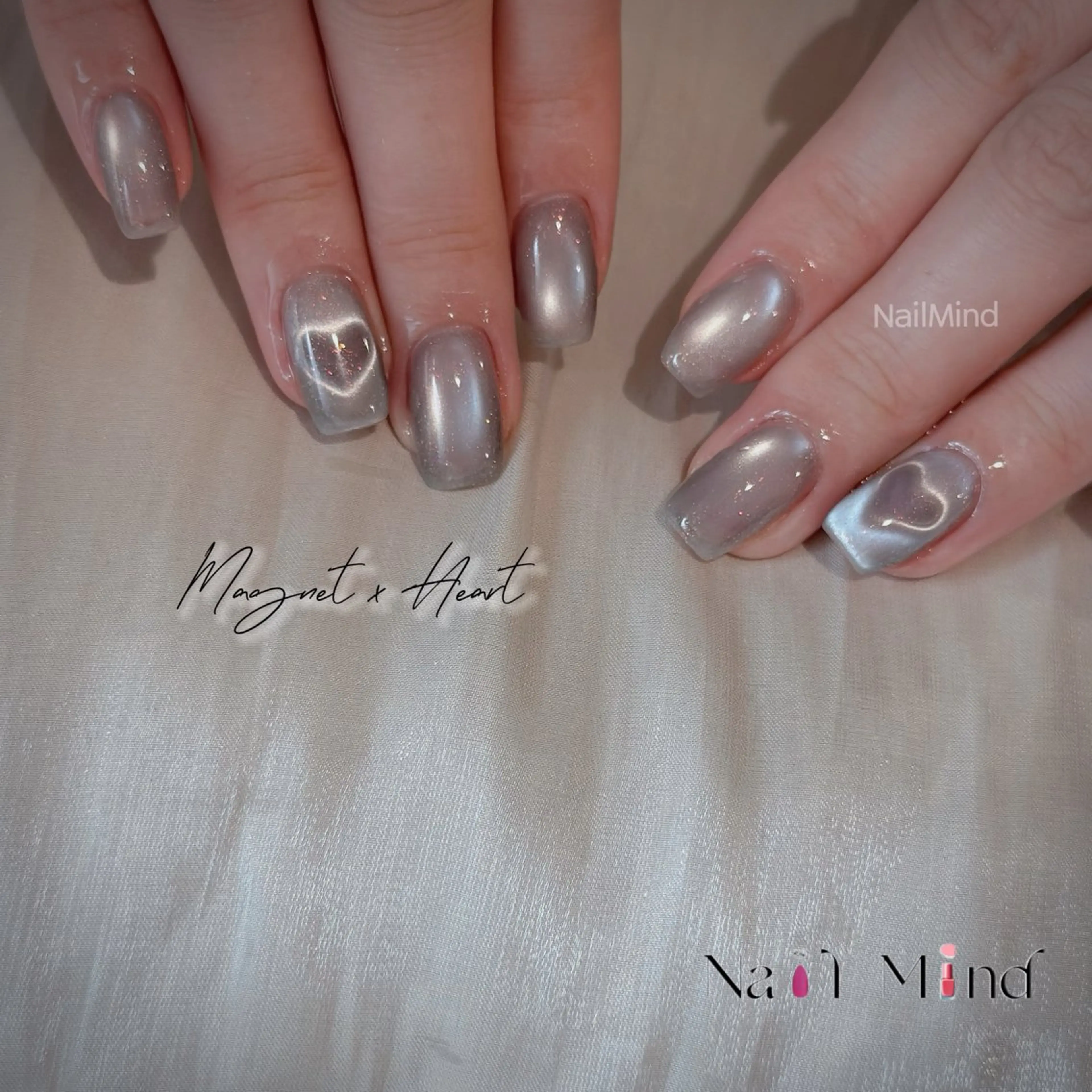 ネイル ジェルネイル ハート マグネットネイル パラジェル シルバー ハンドネイル Nail Mind (NaONail）のネイルデザイン