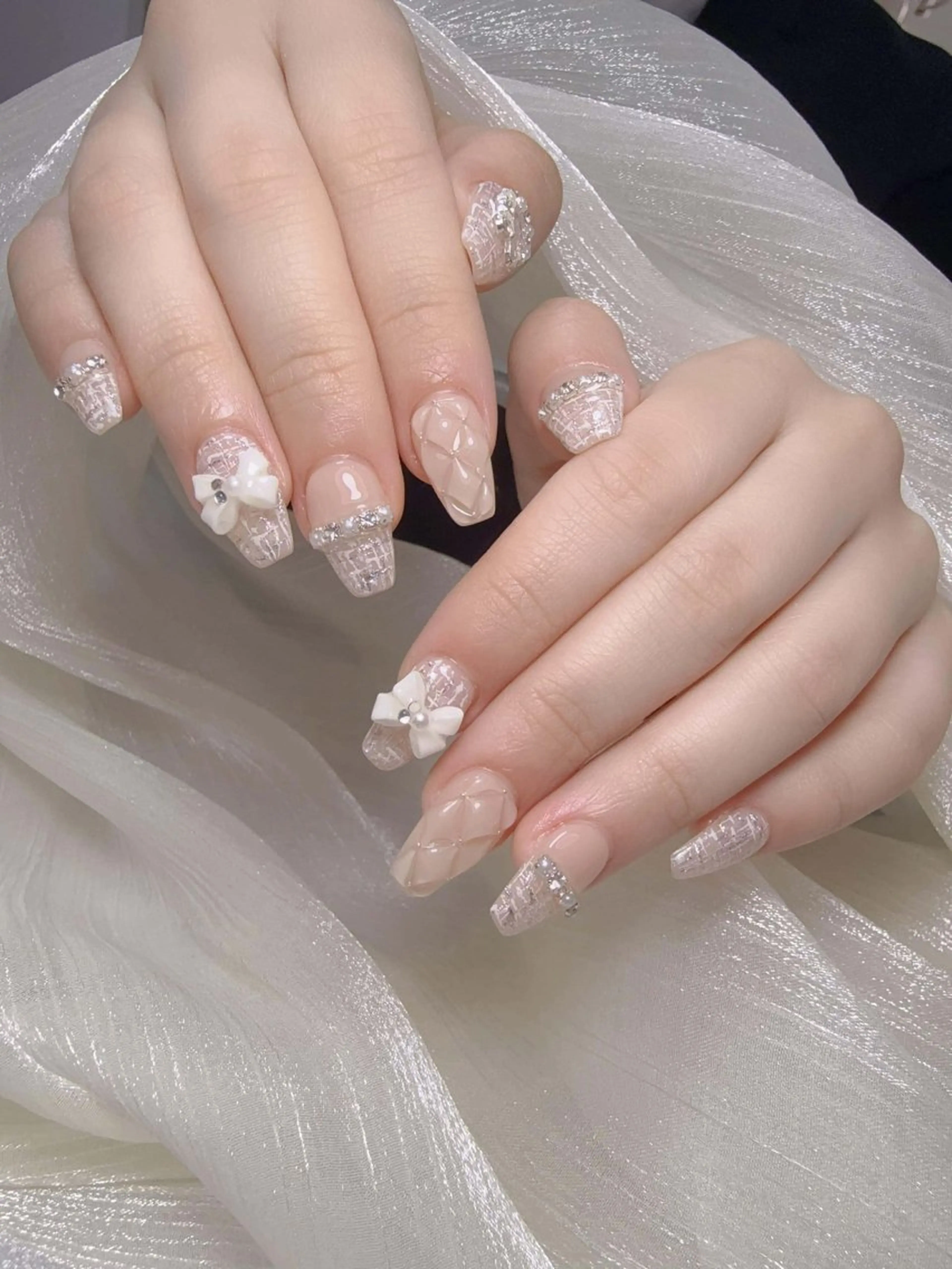 ネイル 長さ出し フレンチネイル 韓国ネイル レース マグネットネイル ハンドネイル nami ナミのネイルデザイン