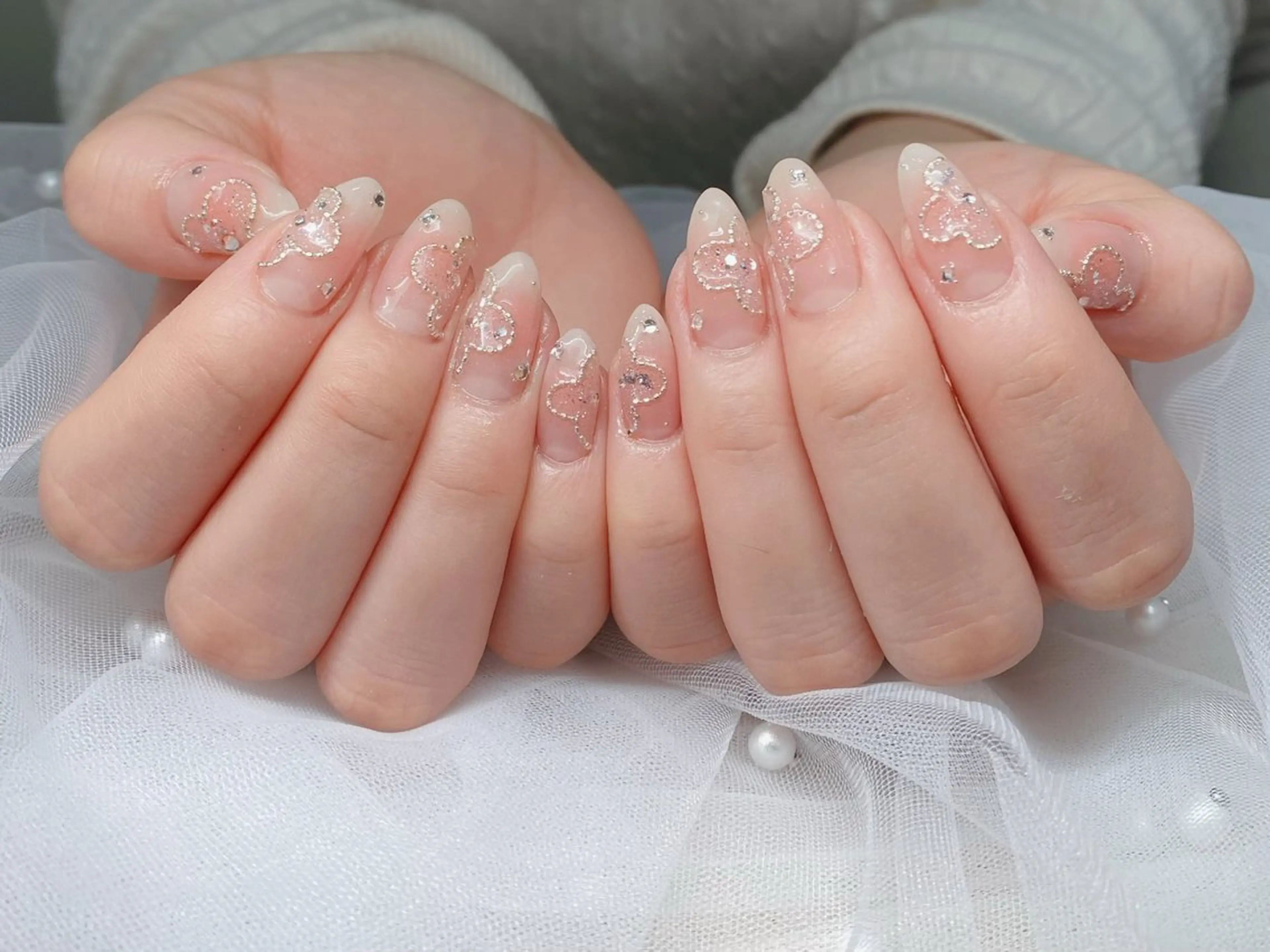 ネイル オーロラネイル ブルー チークネイル フットネイル フレンチネイル ハンドネイル Momo チップ長さ出し専門店のネイルデザイン