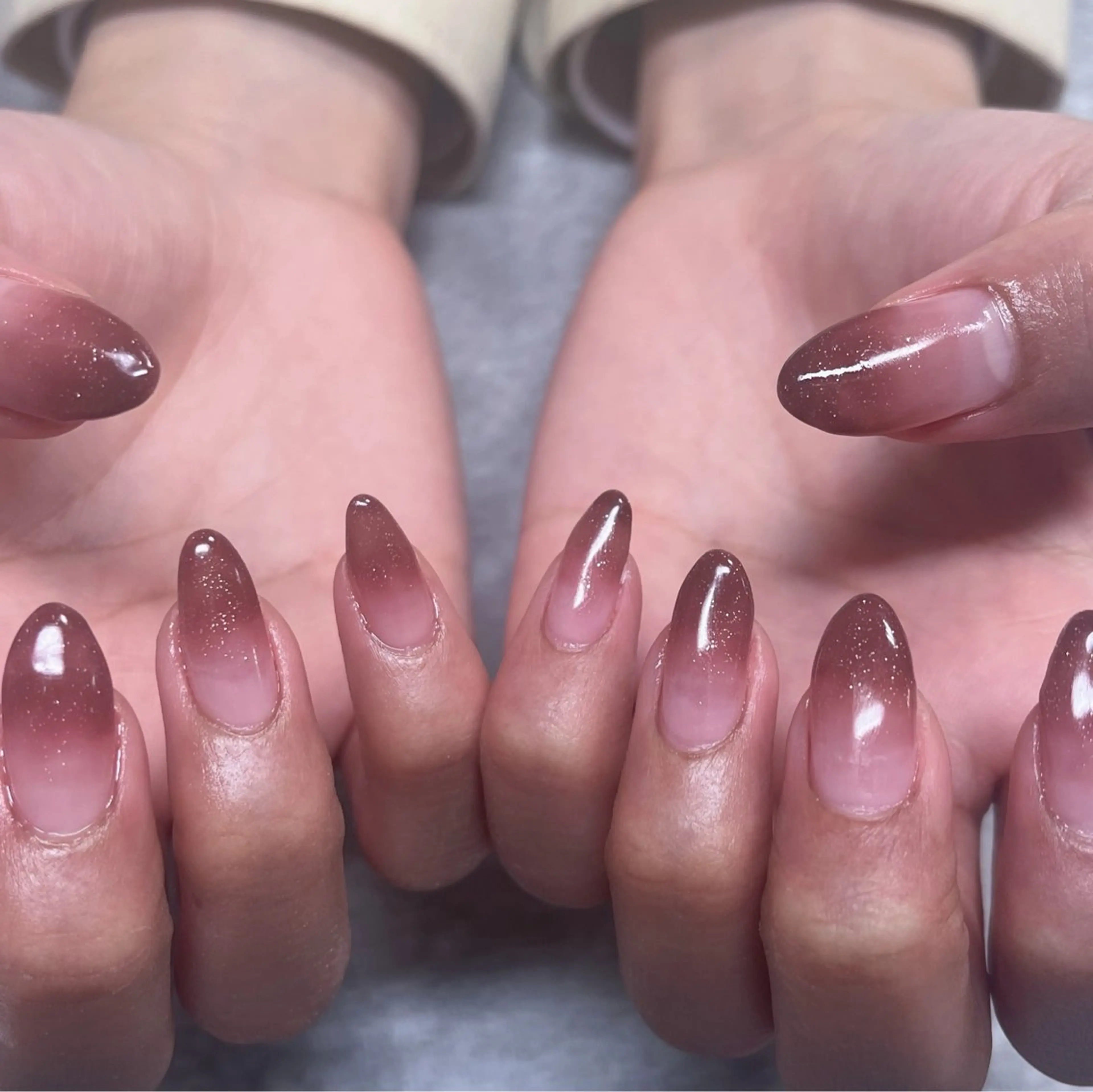 ネイル ブラウン グラデーション ラメ(グリッター) ピンク シルバー Protea きぬがわ らむのネイルデザイン